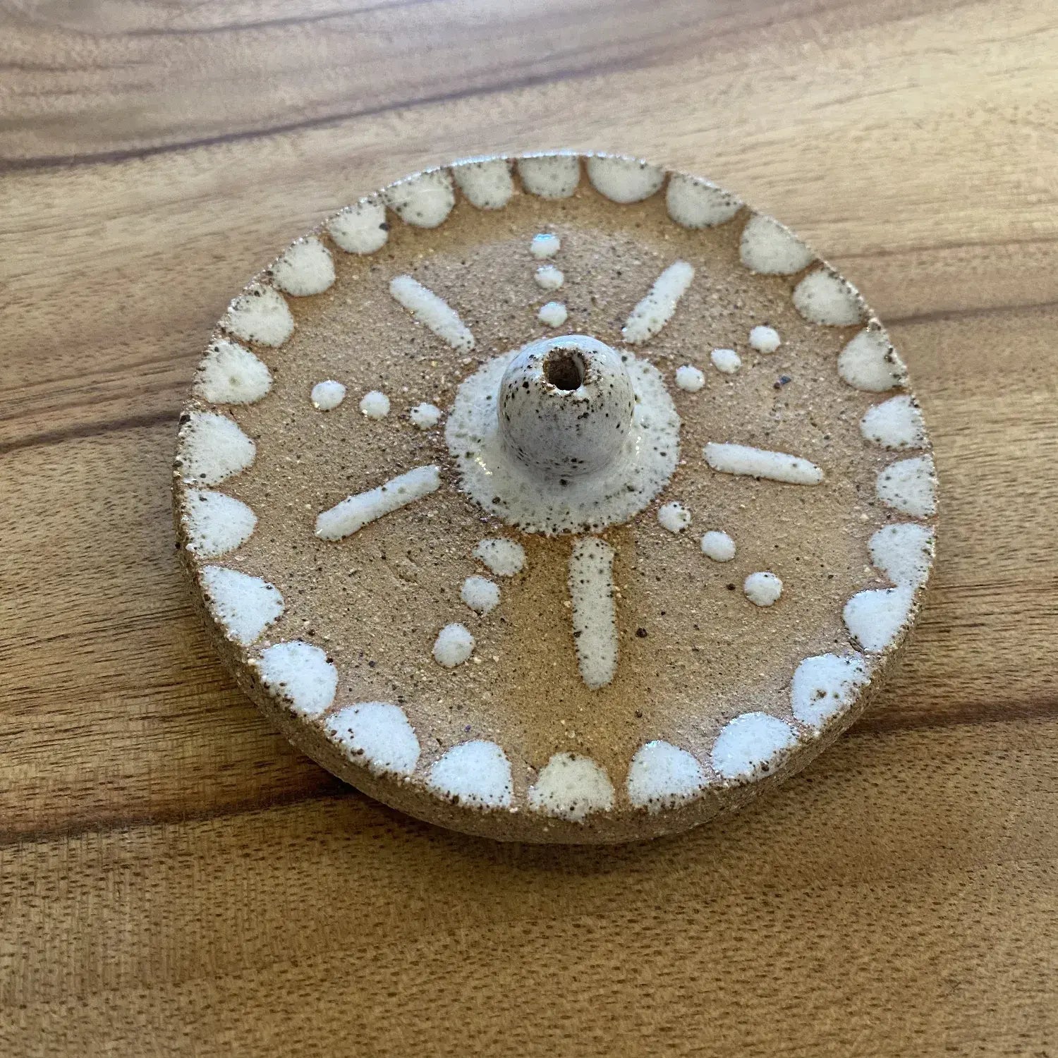 Handmade Ceramic Incense Holder by Heiani Studio White Glaze Pattern