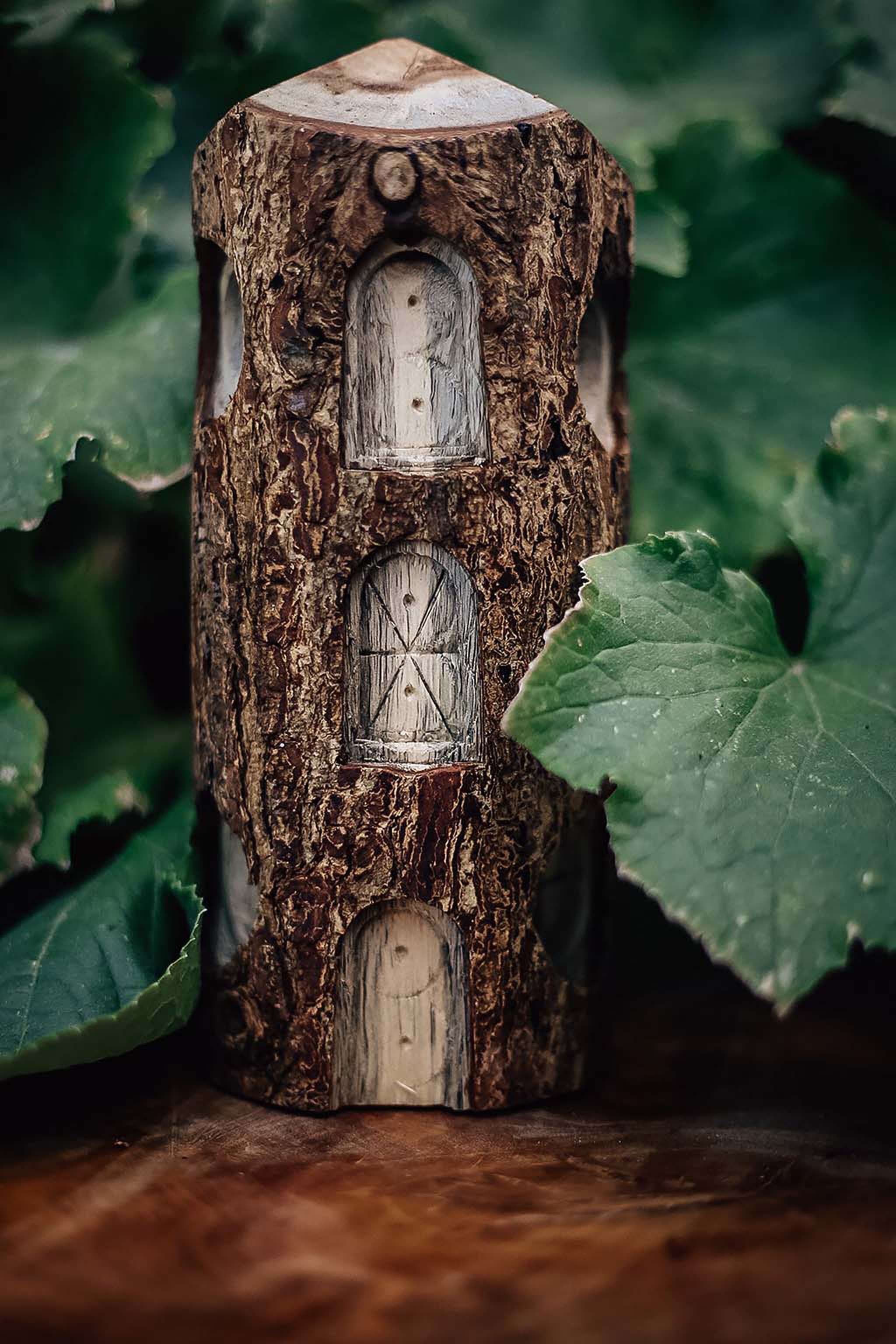 Qtoys bark edge fairy tree houses with hand carved windows and doors