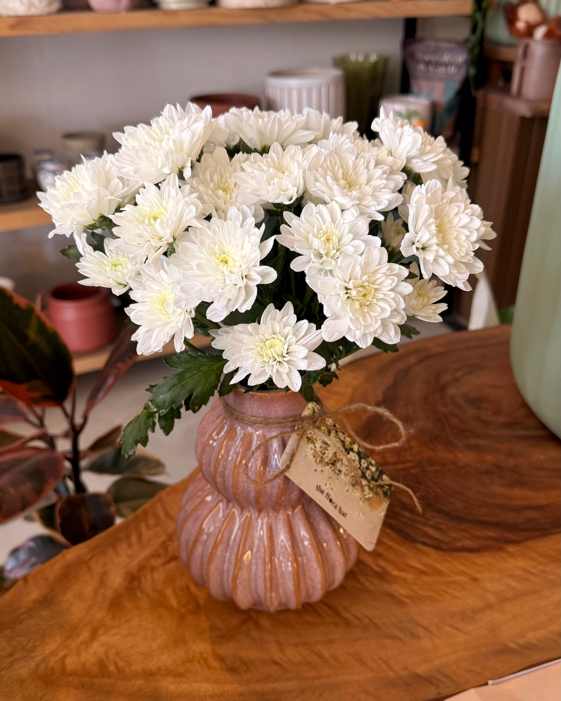 The Flora Bar Jars / White Chrysanthemum in Ruffle Vase
