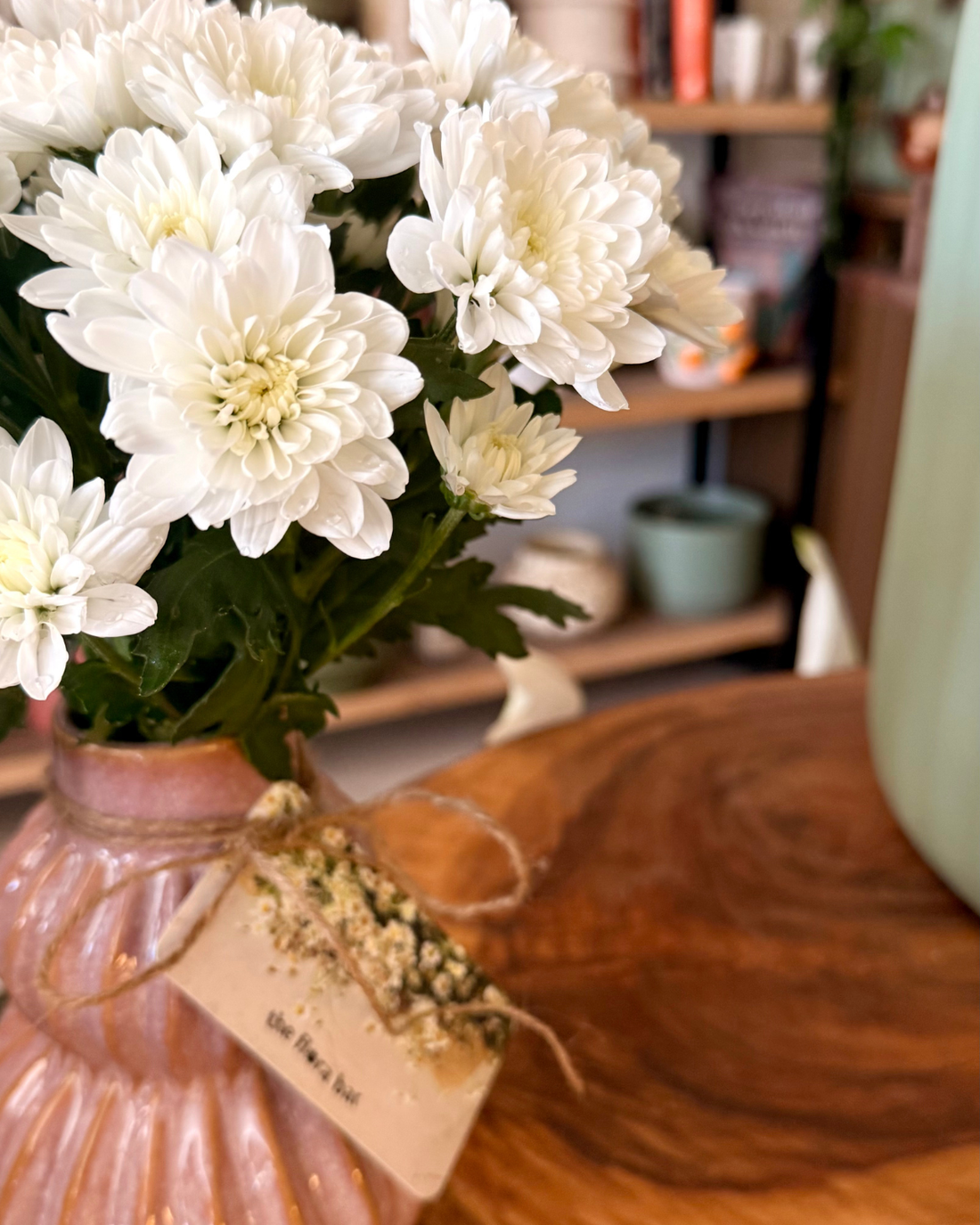 The Flora Bar Jars / White Chrysanthemum in Ruffle Vase