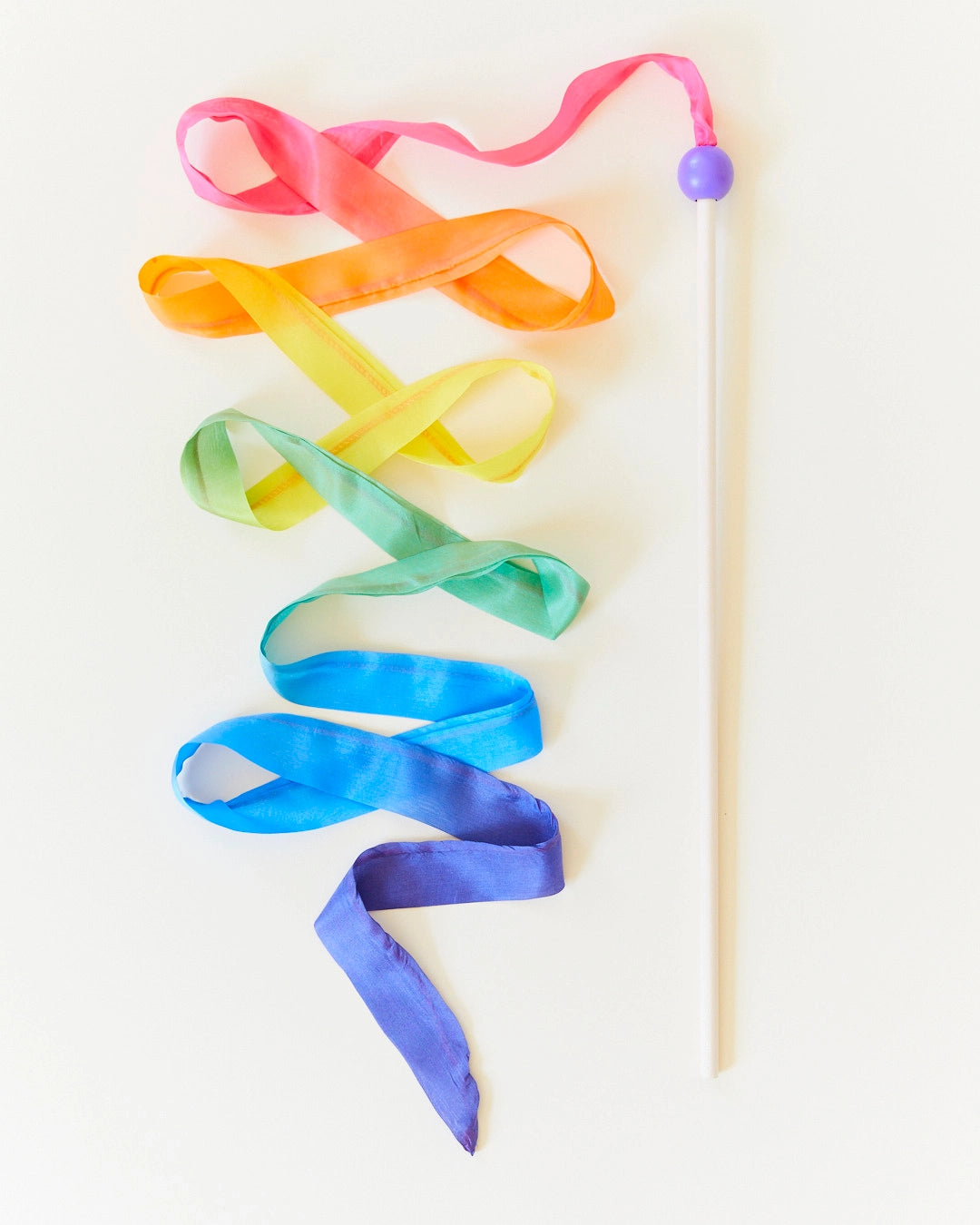 Rainbow Silk &amp; Wood Streamer - Wand For Pretend Play