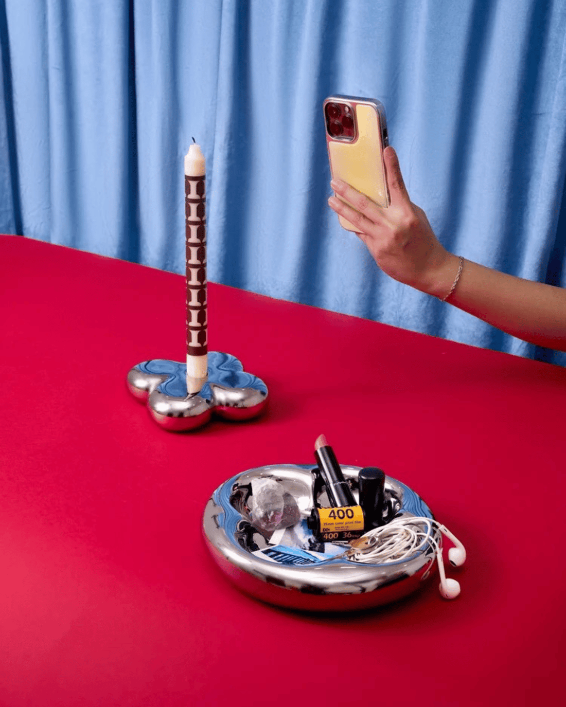 Folia Modular Candleholder &amp; Tray in Mirror Chrome by Aleo