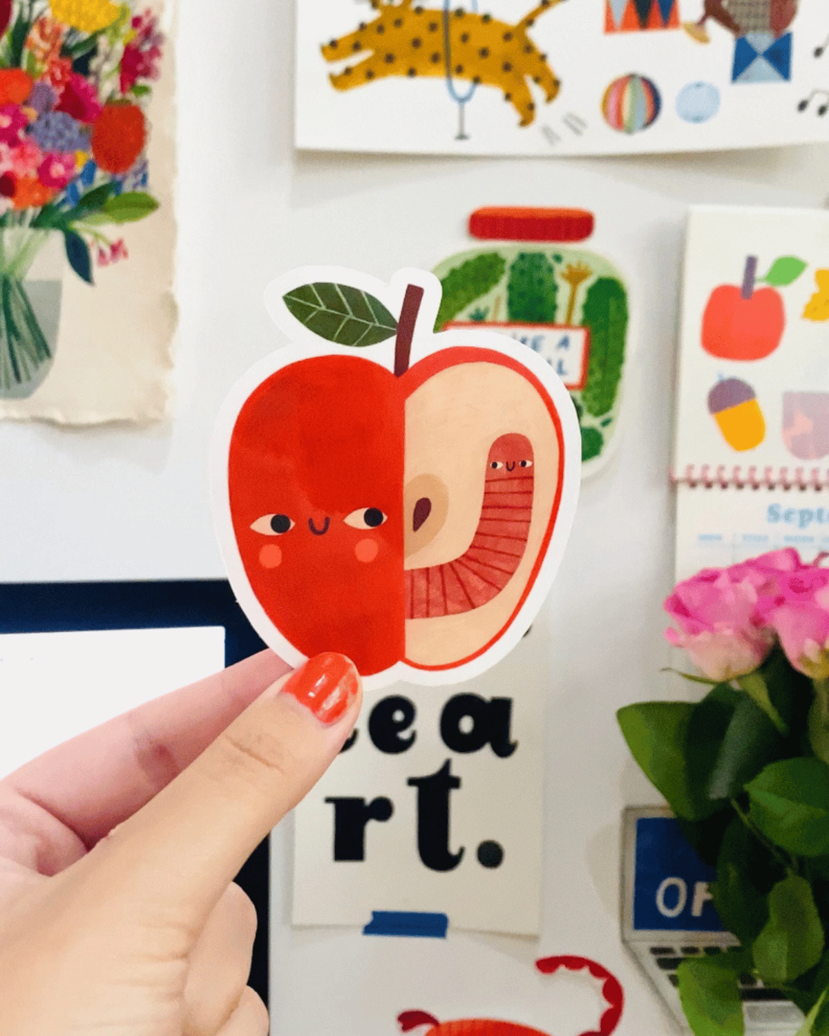 Apple &amp; Worm Sticker by Daria Solak Illustrations 