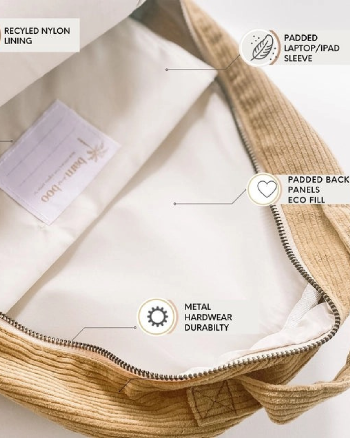 Bam Loves Boo - Solstice Organic Cord Kids / Toddler Backpack - Honey 