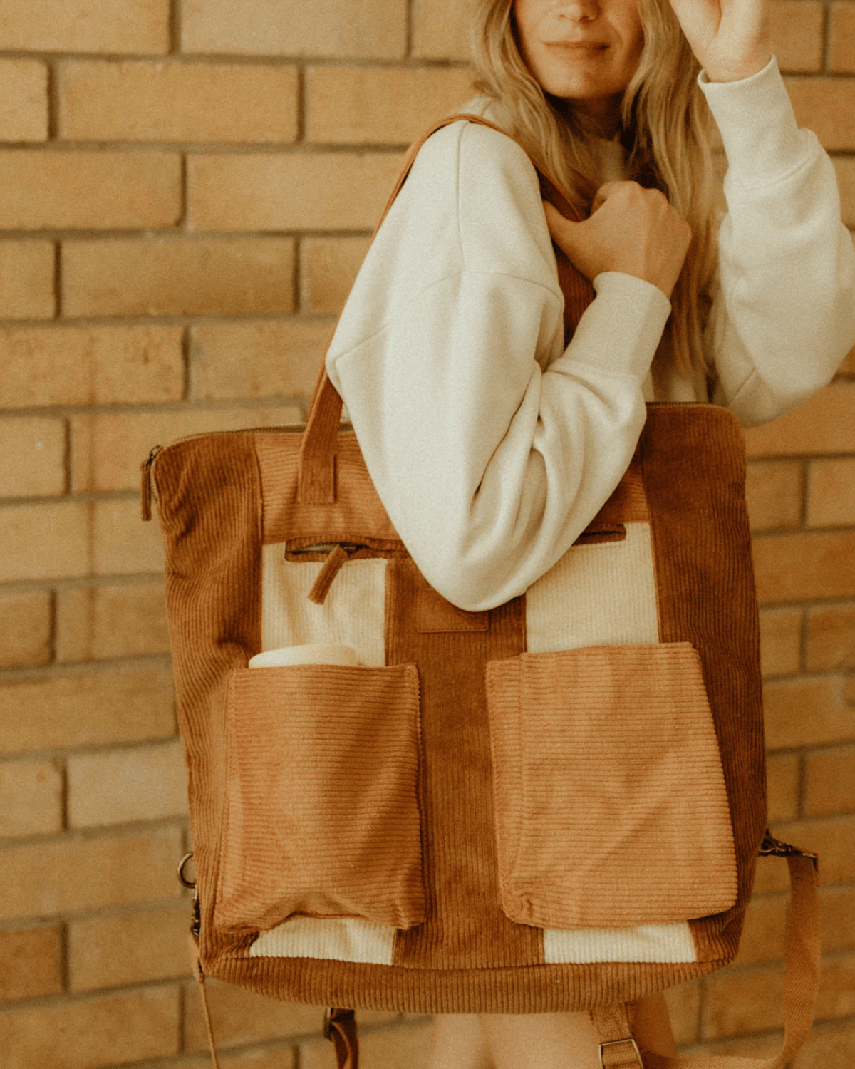 Corduroy Spliced Convertible Backpack Nappy Bag - Adults