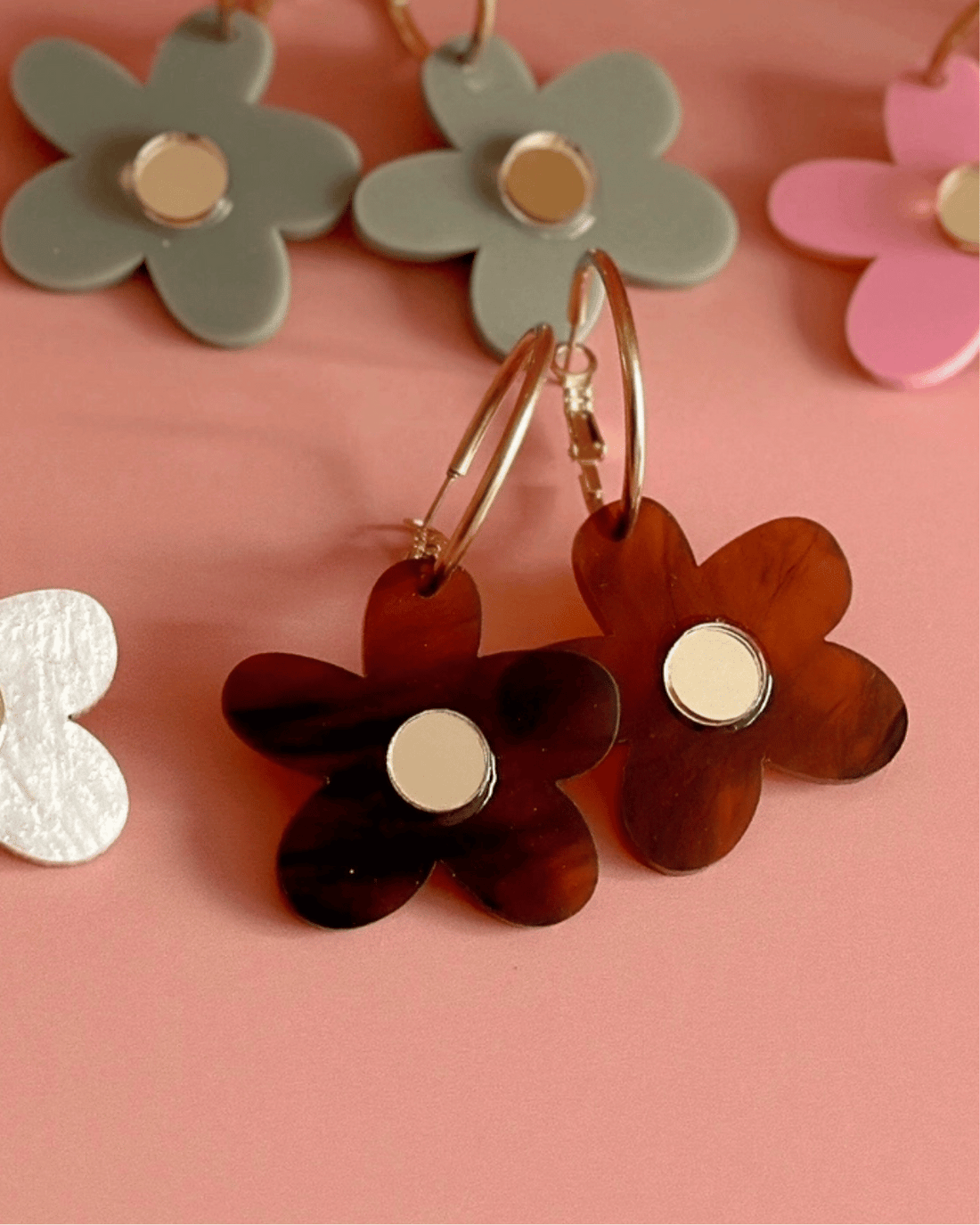 Bella Daisy Hoop Earrings in Tort + Gold by Foxie Collective