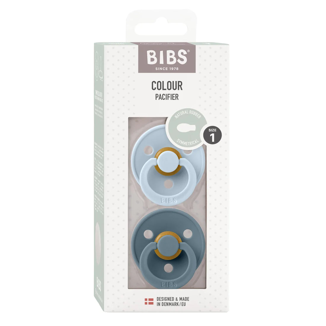 BIBS Dummies - Colour Symmetrical Size 1 (2pk) | Baby Blue / Petrol