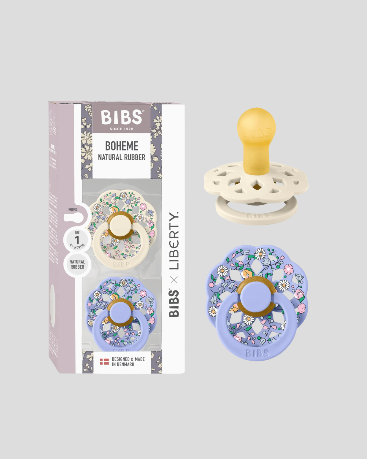 BIBS Dummies ❘ Liberty Boheme Chloe Meadow/Ivory - Round, Latex (2pk)