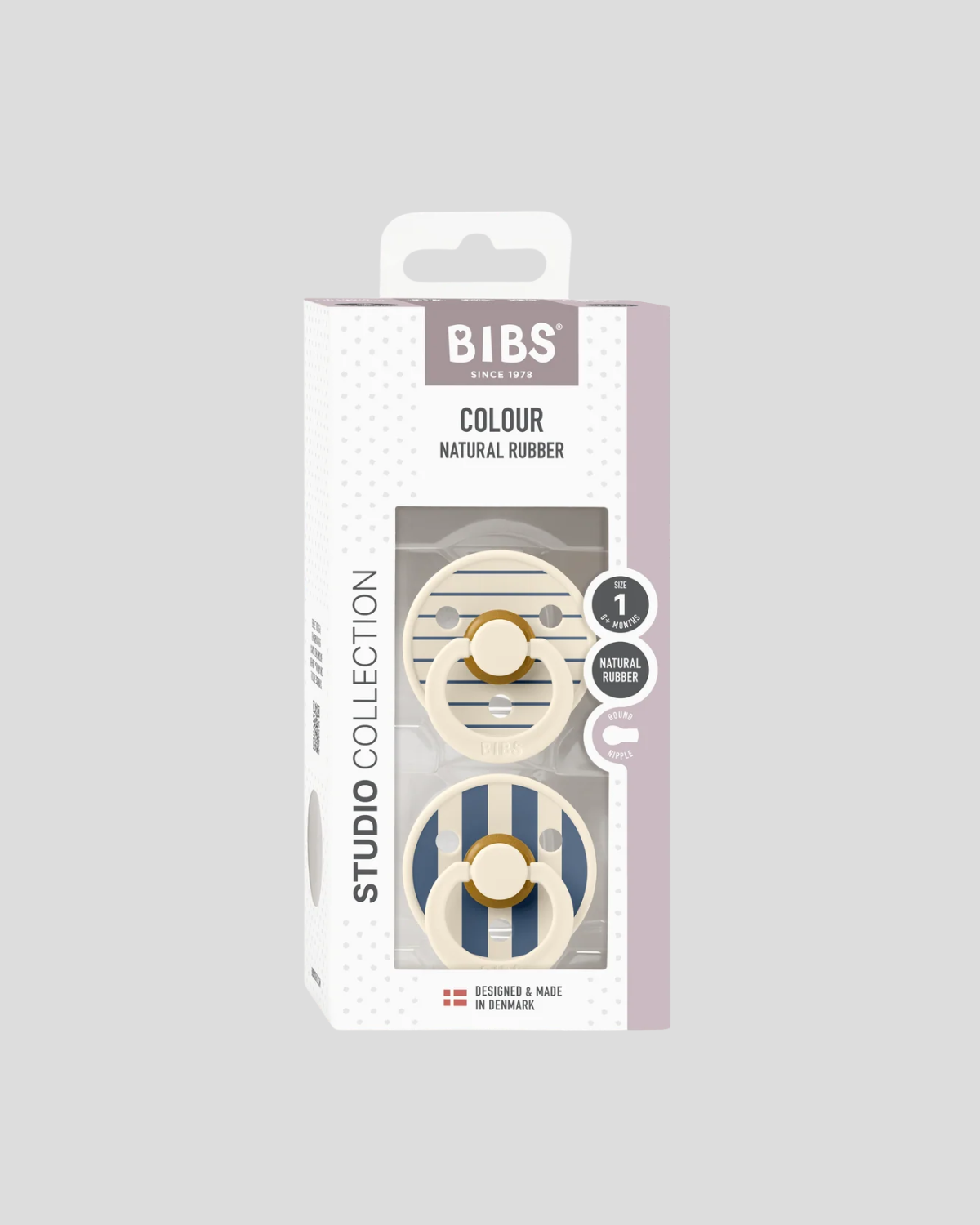 BIBS Dummies ❘ Studio Pin Ivory/Steel Blue Mix - Round, Latex (2pk)