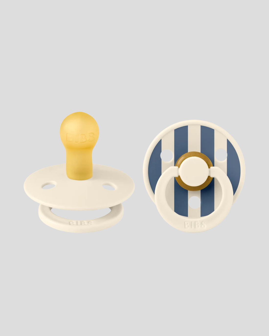 BIBS Dummies ❘ Studio Pin Ivory/Steel Blue Mix - Round, Latex (2pk)