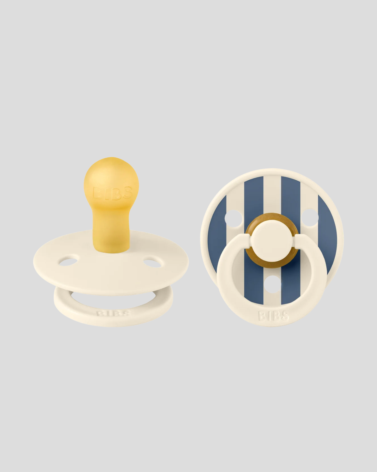 BIBS Dummies ❘ Studio Pin Ivory/Steel Blue Mix - Round, Latex (2pk)