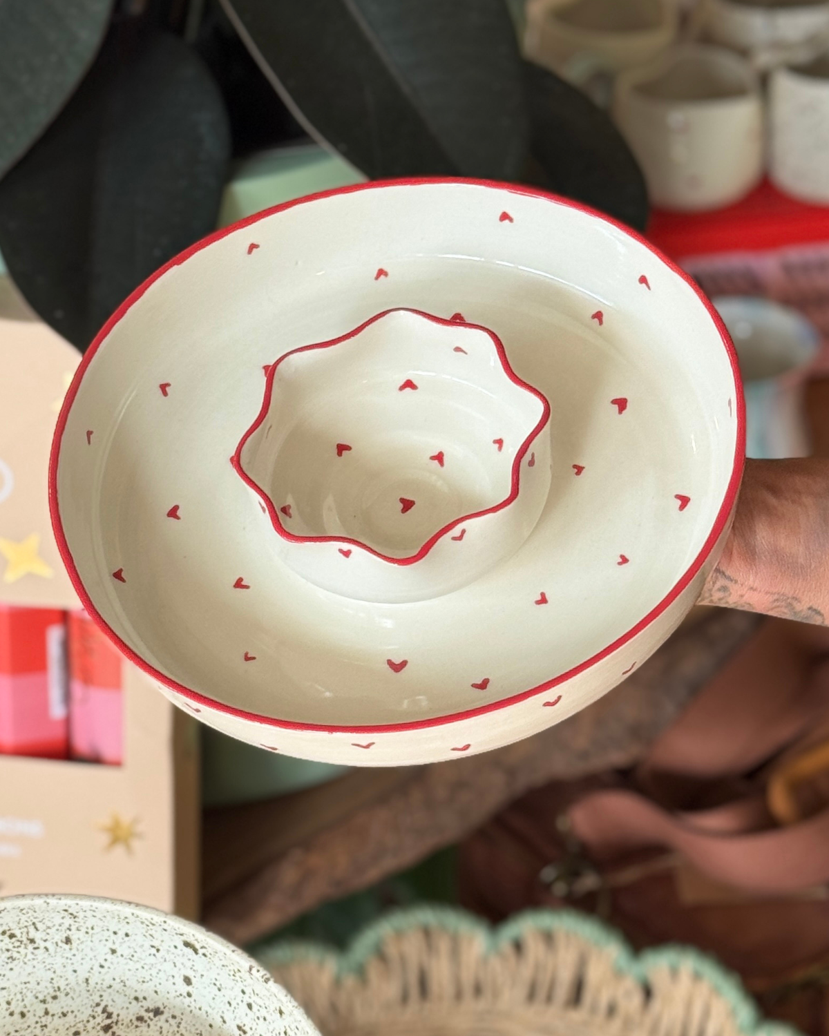 OAS Clay Creative Chip &amp; Dip Bowl - Ruffle Heart 