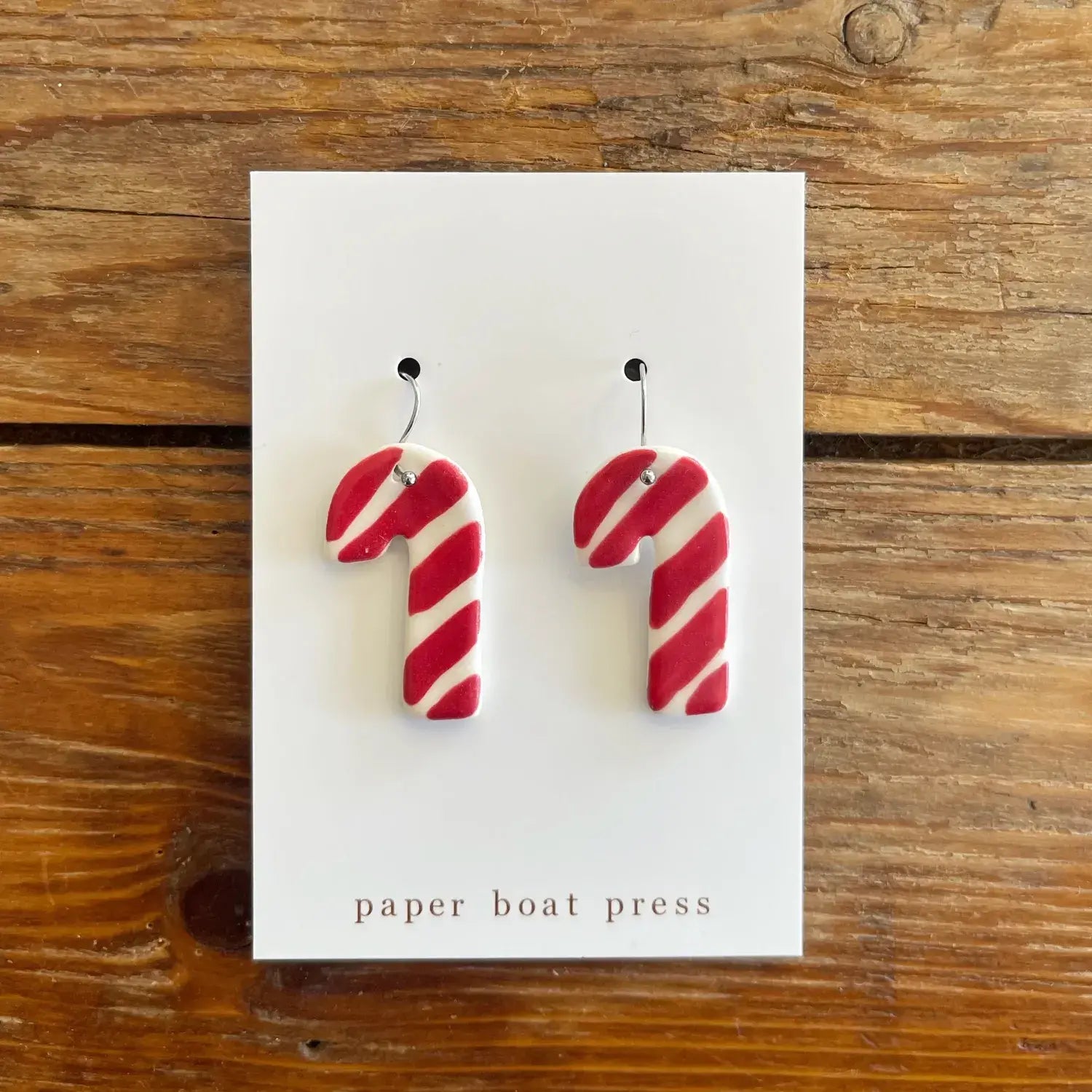 Paper Boat Press - Clay Christmas Earrings - Candy Cane
