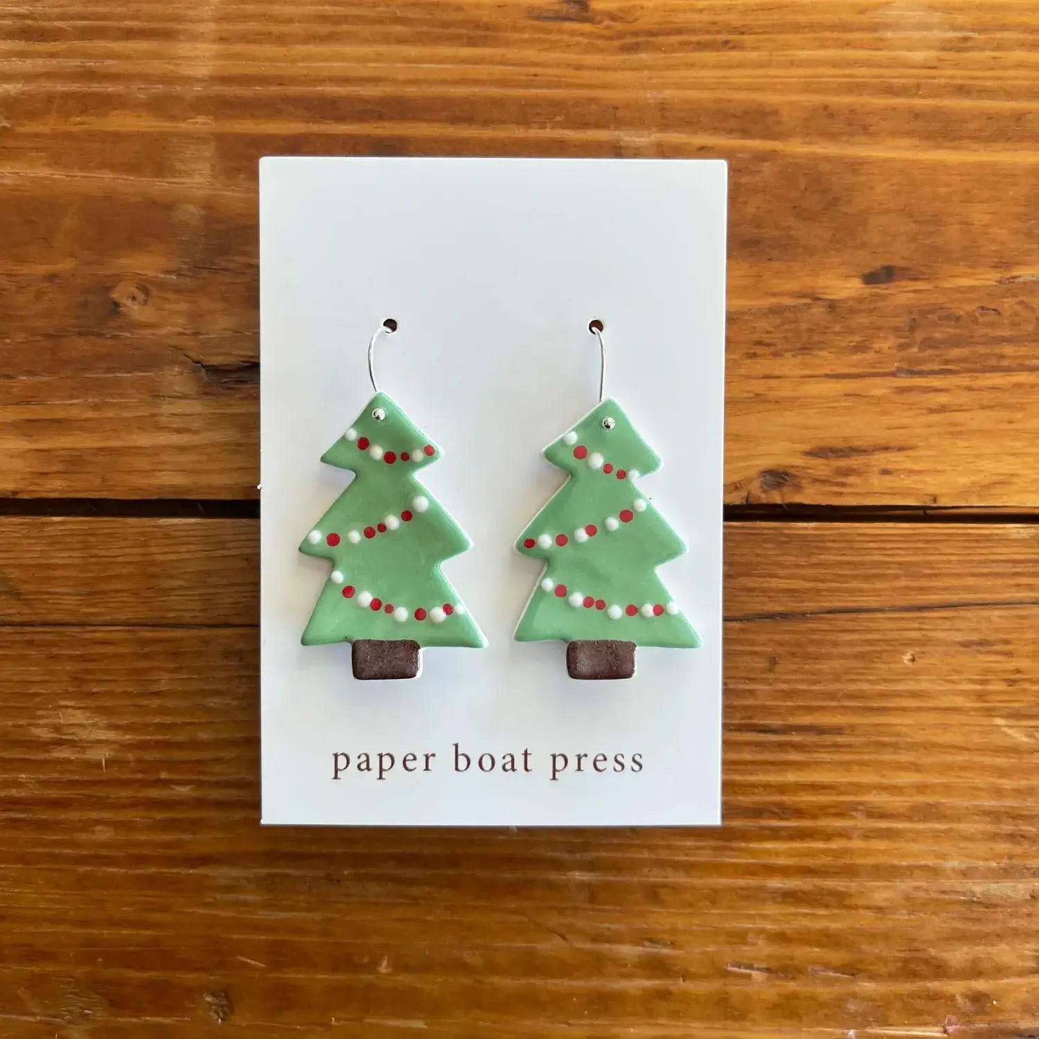 Paper Boat Press - Handmade Clay Christmas Earrings - Christmas Tree