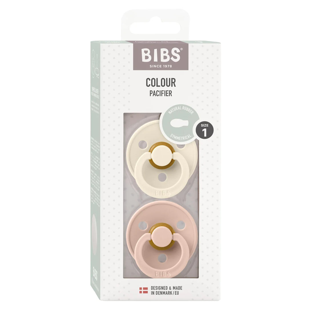BIBS Dummies (Size 1) Symmetrical Colour - Ivory/Blush (2pk)