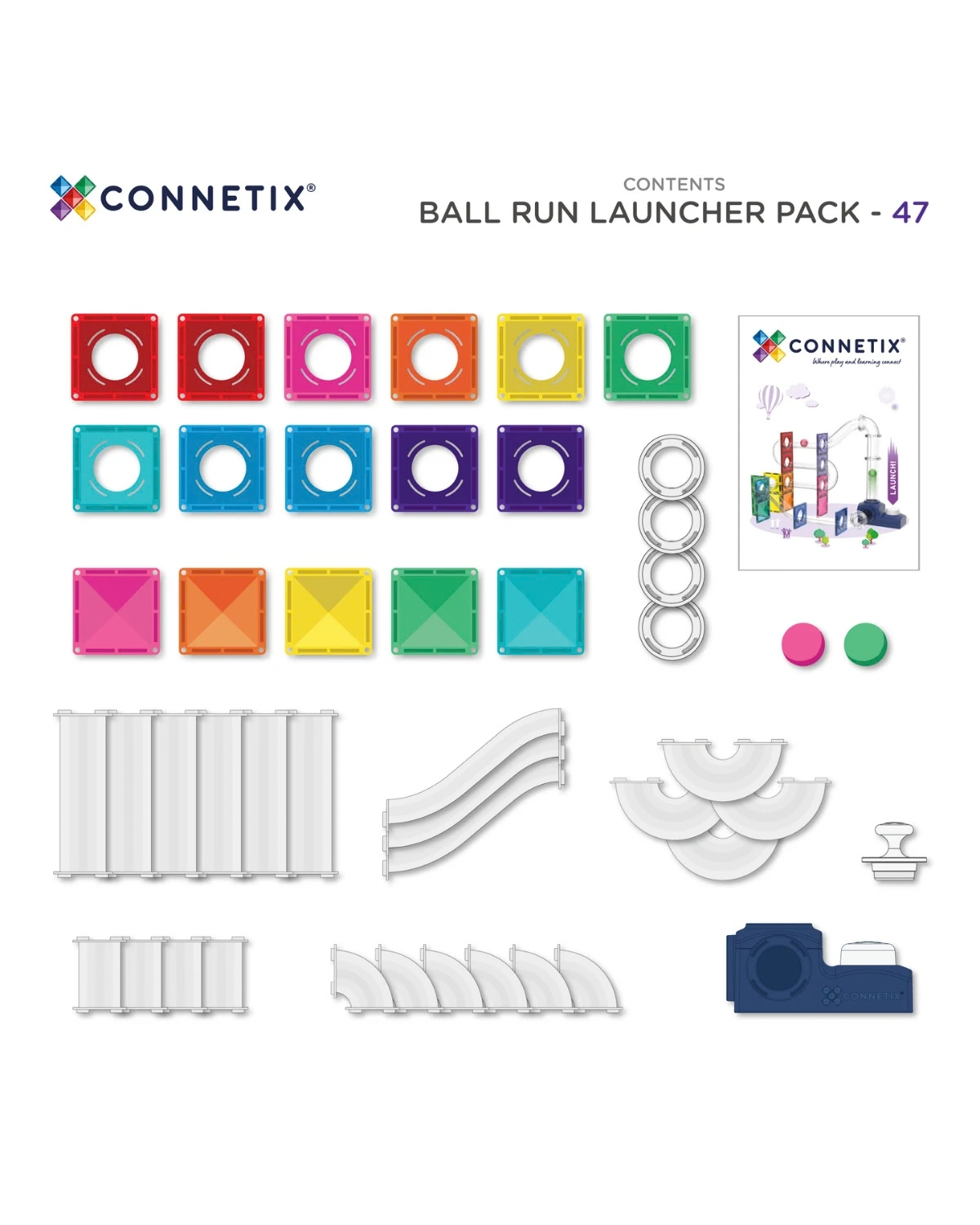 Connetix Magnetic Tiles - Ball Run Launcher Pack (47 pc)