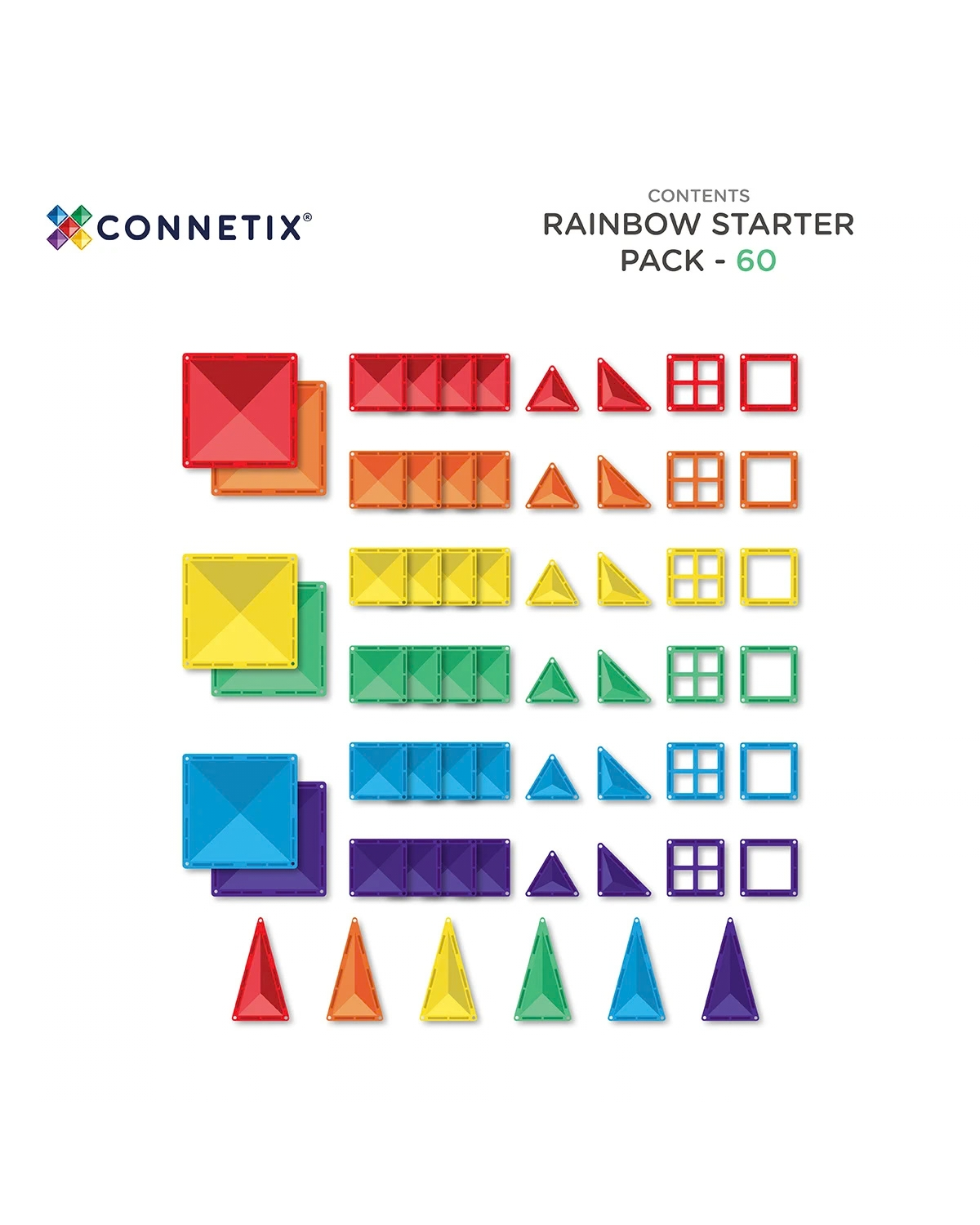 Connetix - Rainbow Magnetic Tiles Starter Pack 60 pc 