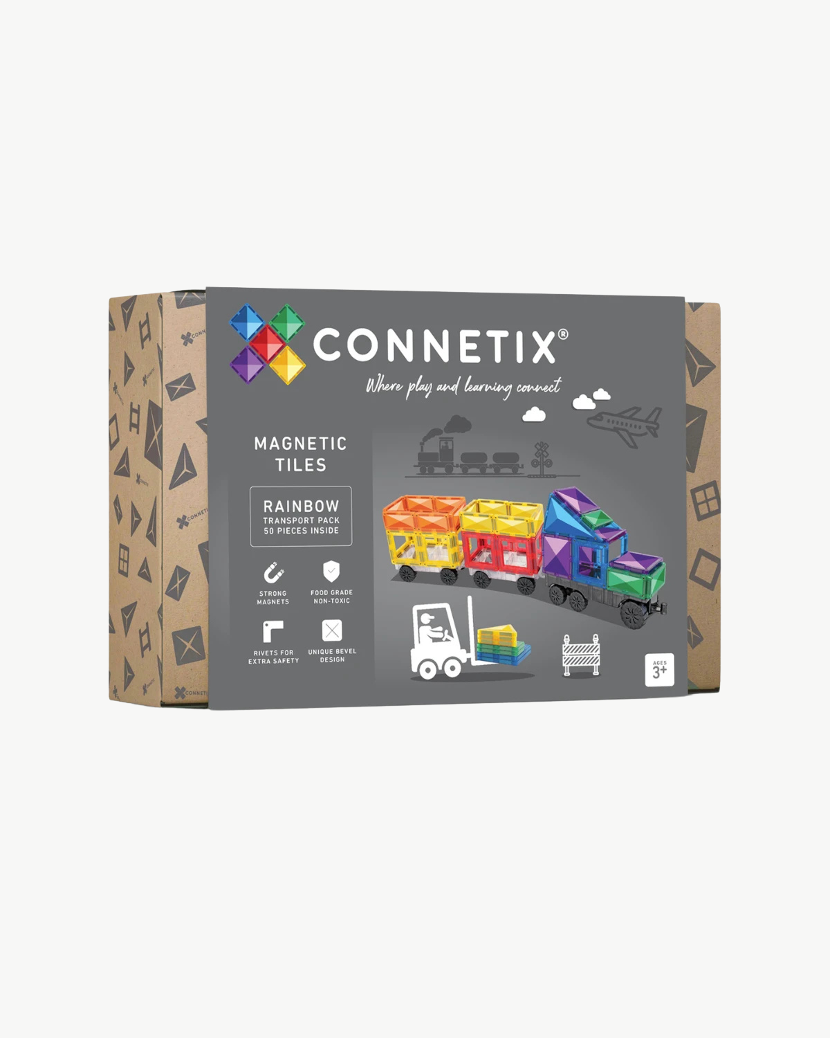 Connetix Magnetic Tiles - Rainbow Transport Pack (50 pc)