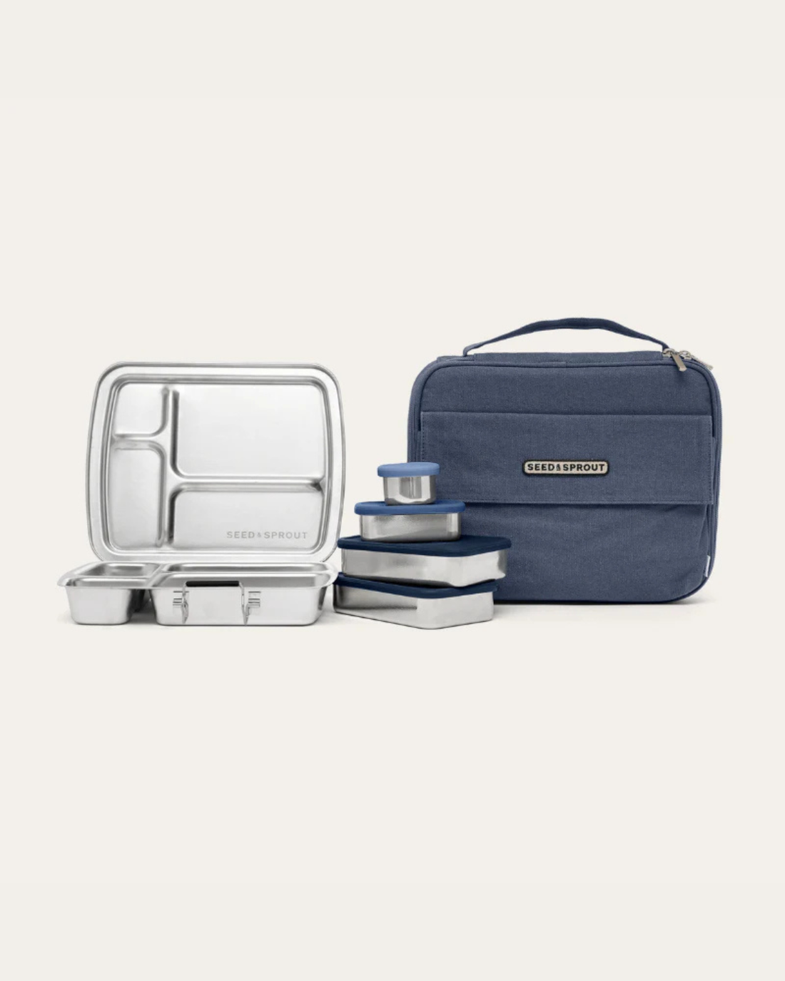 CrunchBox™ Lunchbox & Snack Bundle - 3 Pot Set (Indigo)