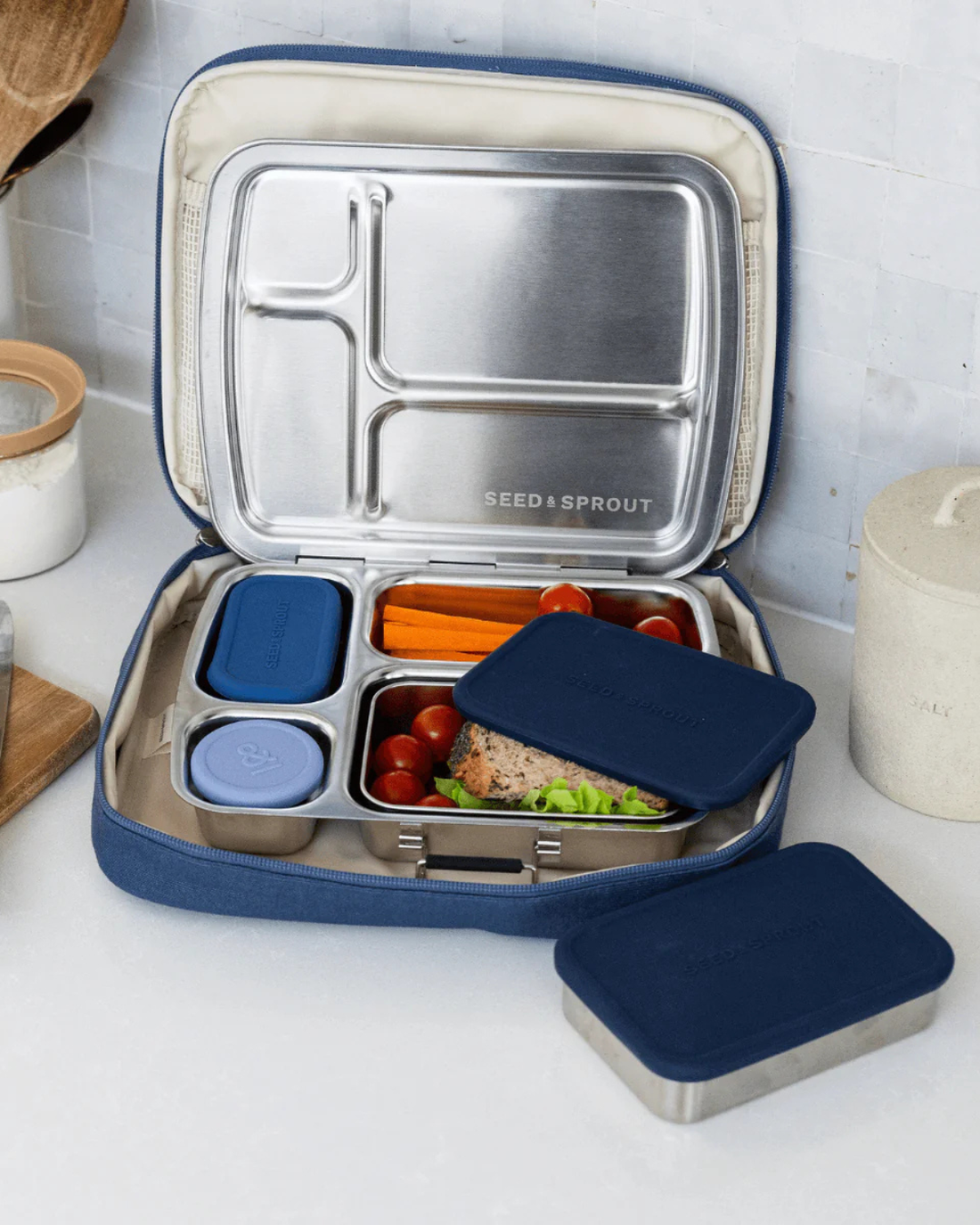 CrunchBox™ Lunchbox & Snack Bundle - 3 Pot Set (Indigo)