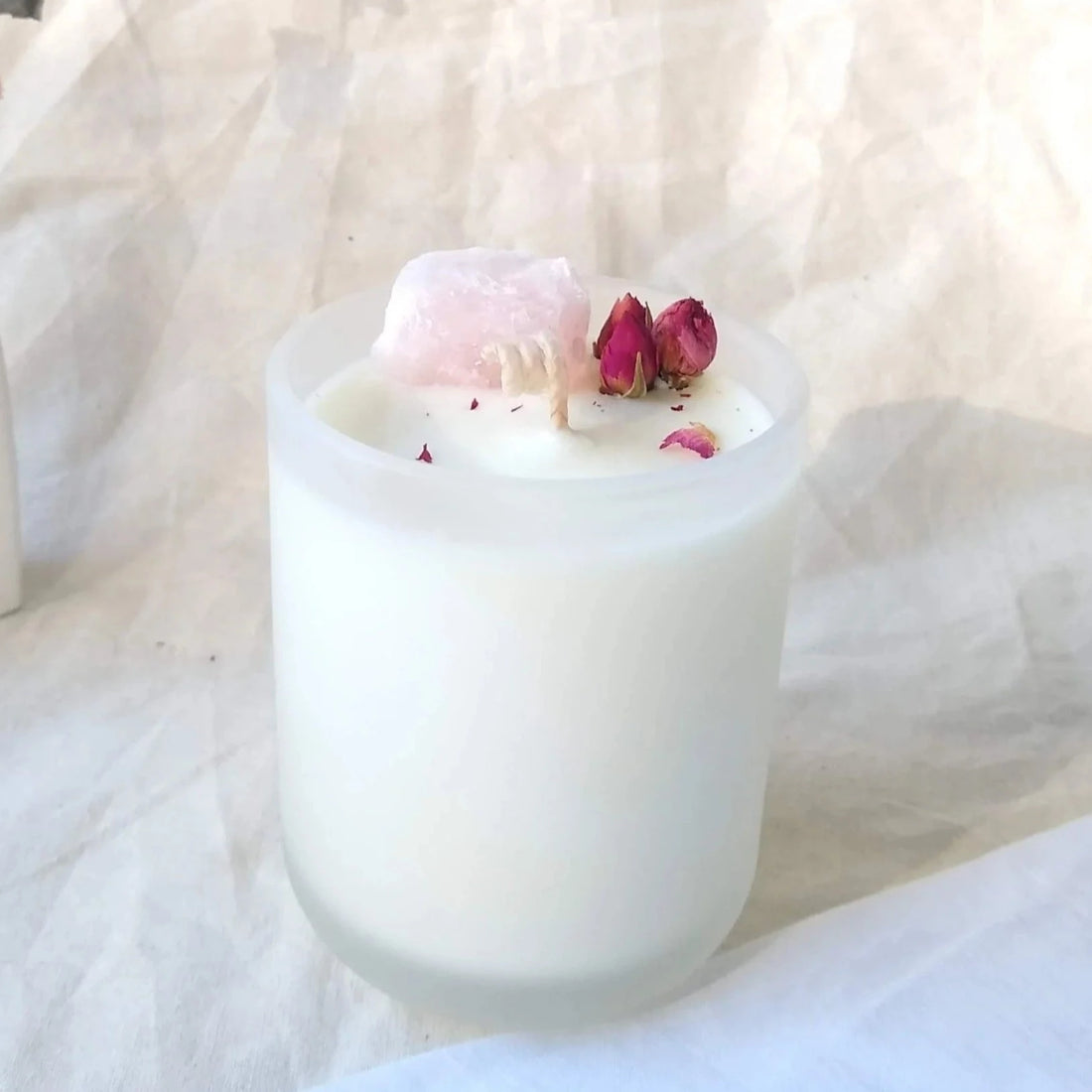 Crystal Candle - Rose Quartz Peony Blossom (Love + Harmony)