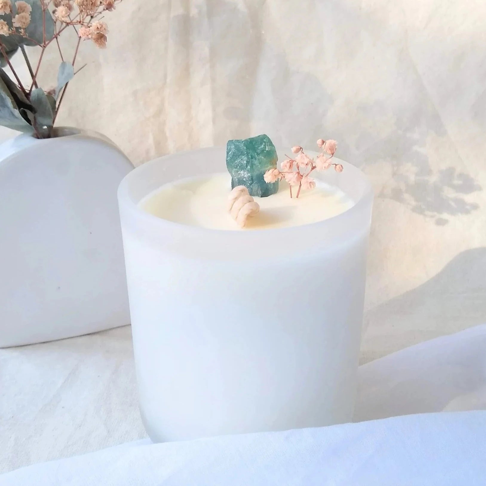 Crystal Candle - Watermelon with Blue Fluorite (Positive Vibes)