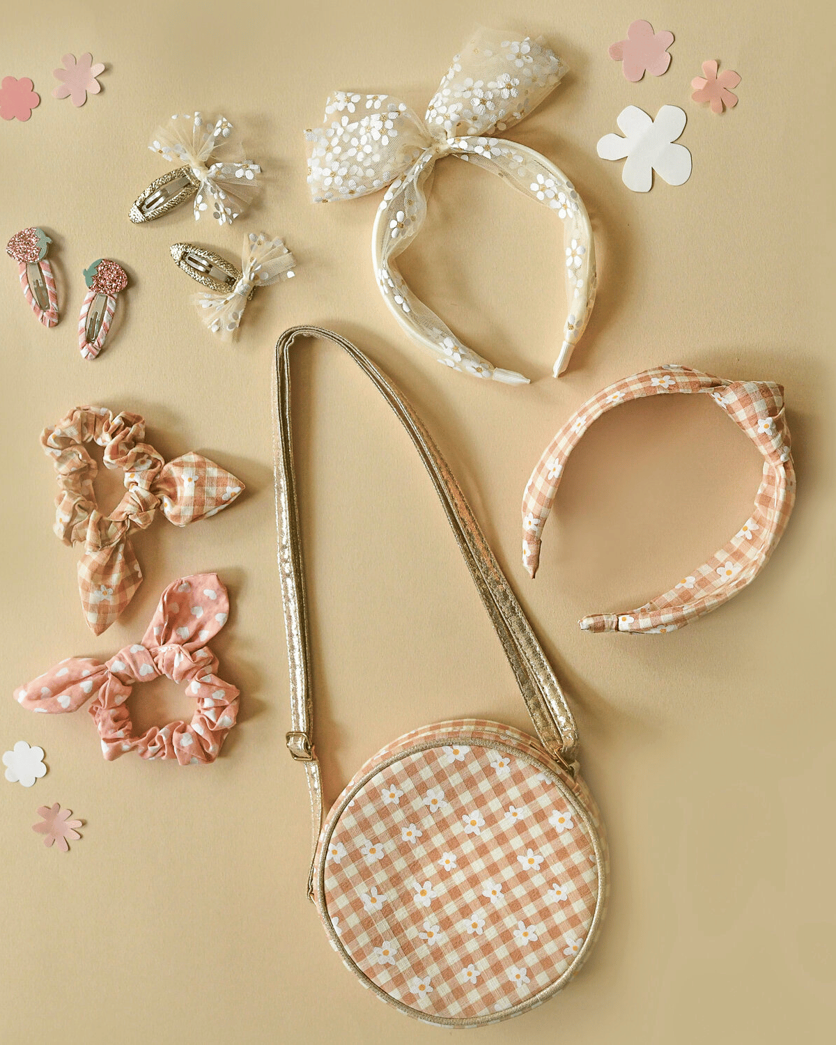 Daisy Gingham Bunny Ears Scrunchies by Rockahula Kids