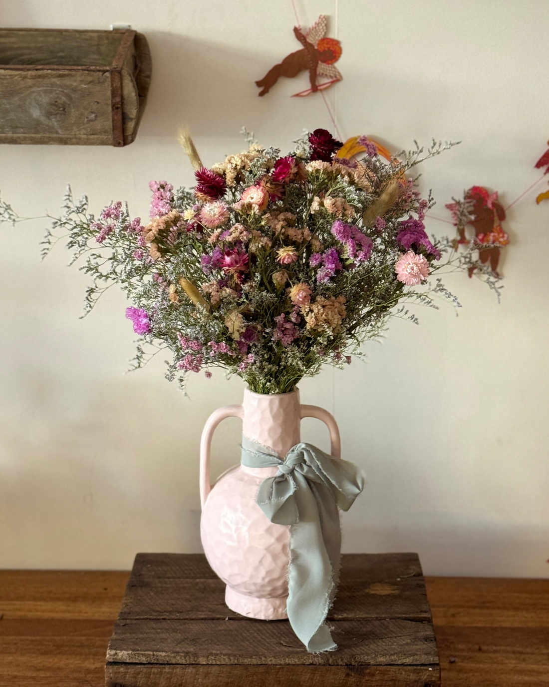 The Flora Bar Everlasting Vase ❘ Pink Garden - Polly &amp; Co Muswellbrook Flowers