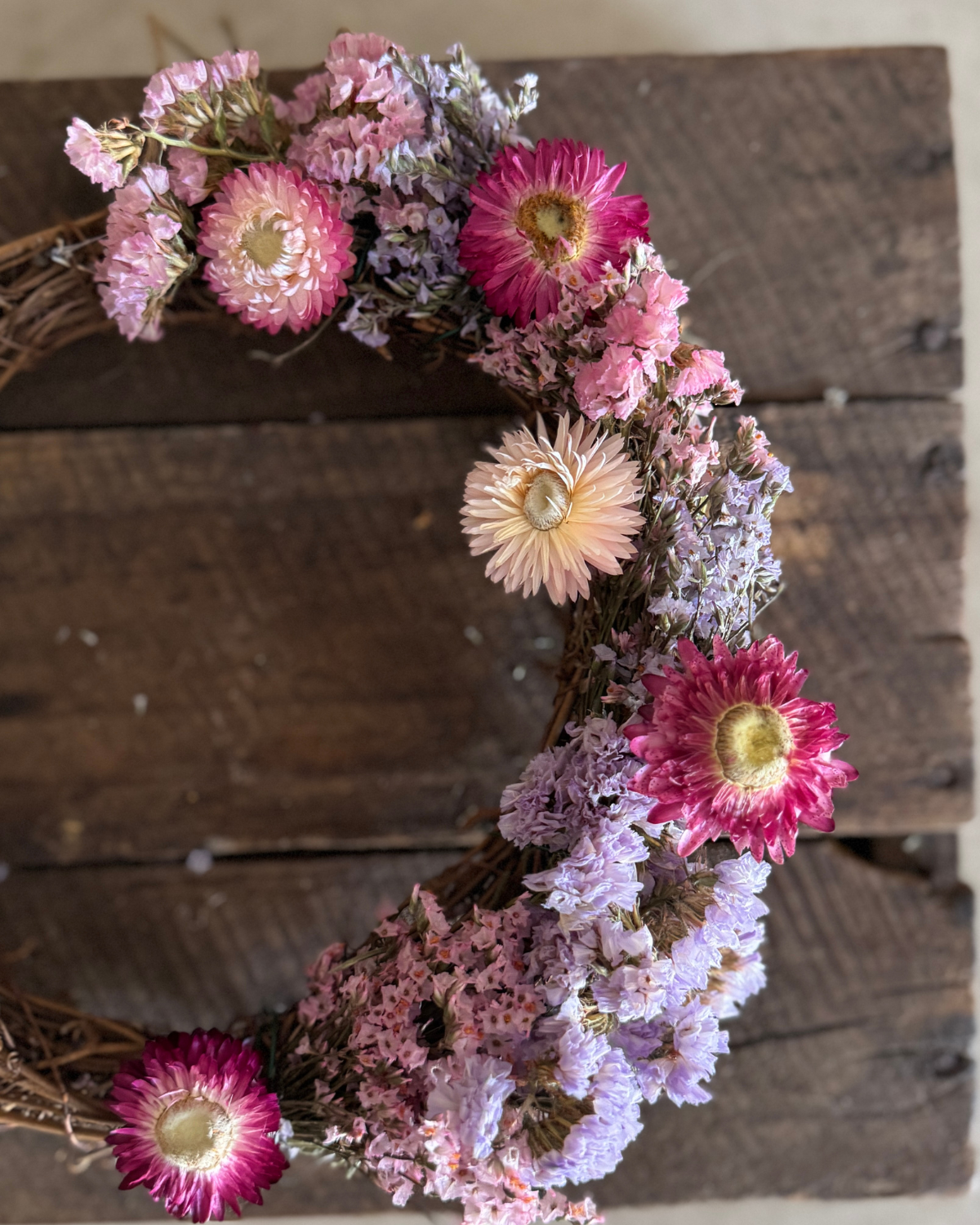 The Flora Bar Everlasting Wreath ❘ Pink &amp; Purple Wildflowers 
