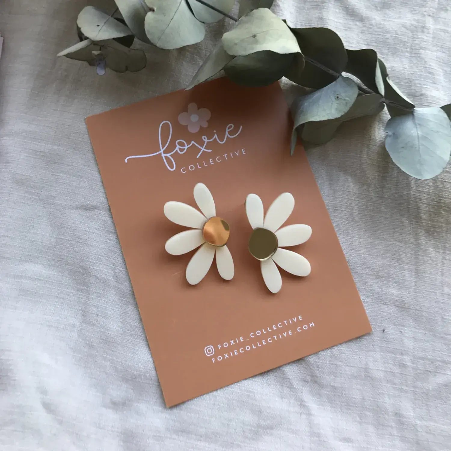 Handmade Jumbo Daisy Stud Earrings in Cream &amp; Gold by Foxie Collective