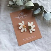Handmade Jumbo Daisy Stud Earrings in Cream & Gold by Foxie Collective