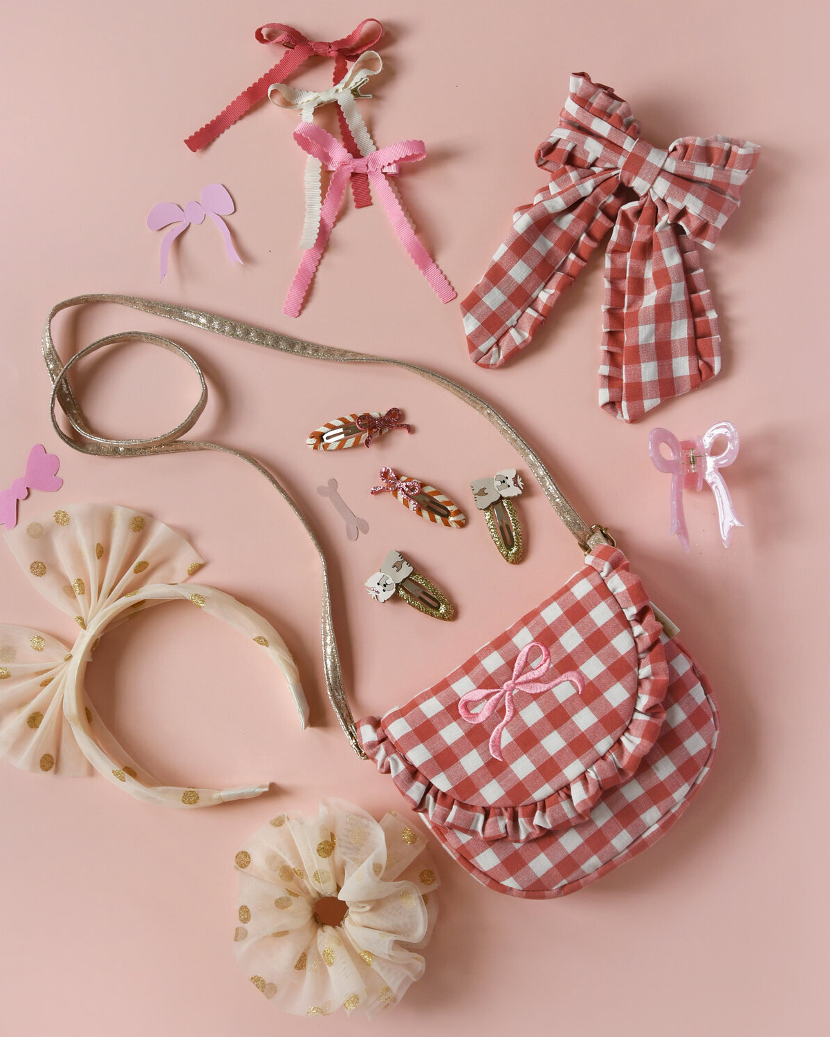 Gingham Ruffle Kids Bow Bag