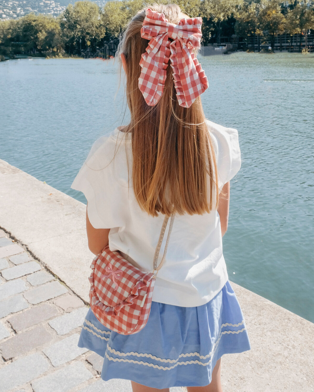 Gingham Ruffle Long Bow Clip by Rockahula Kids