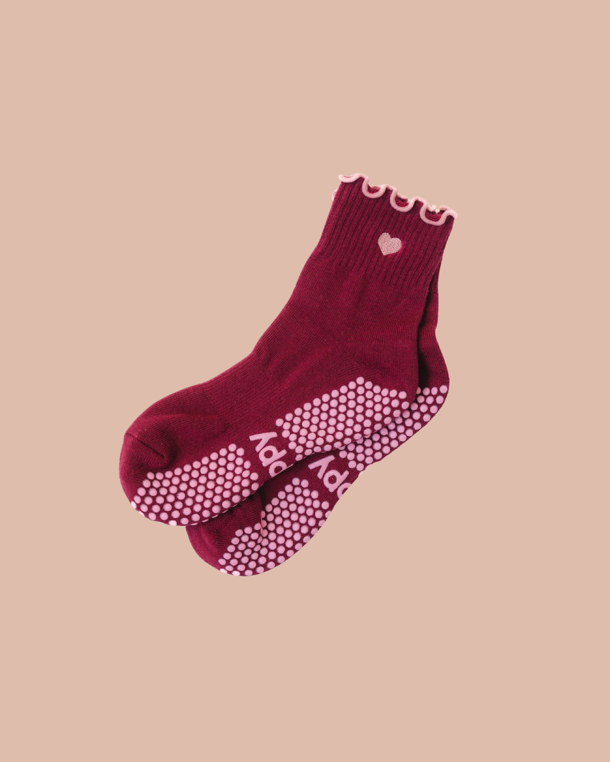 Cherry + Pink Frill Pilates Grippy Socks