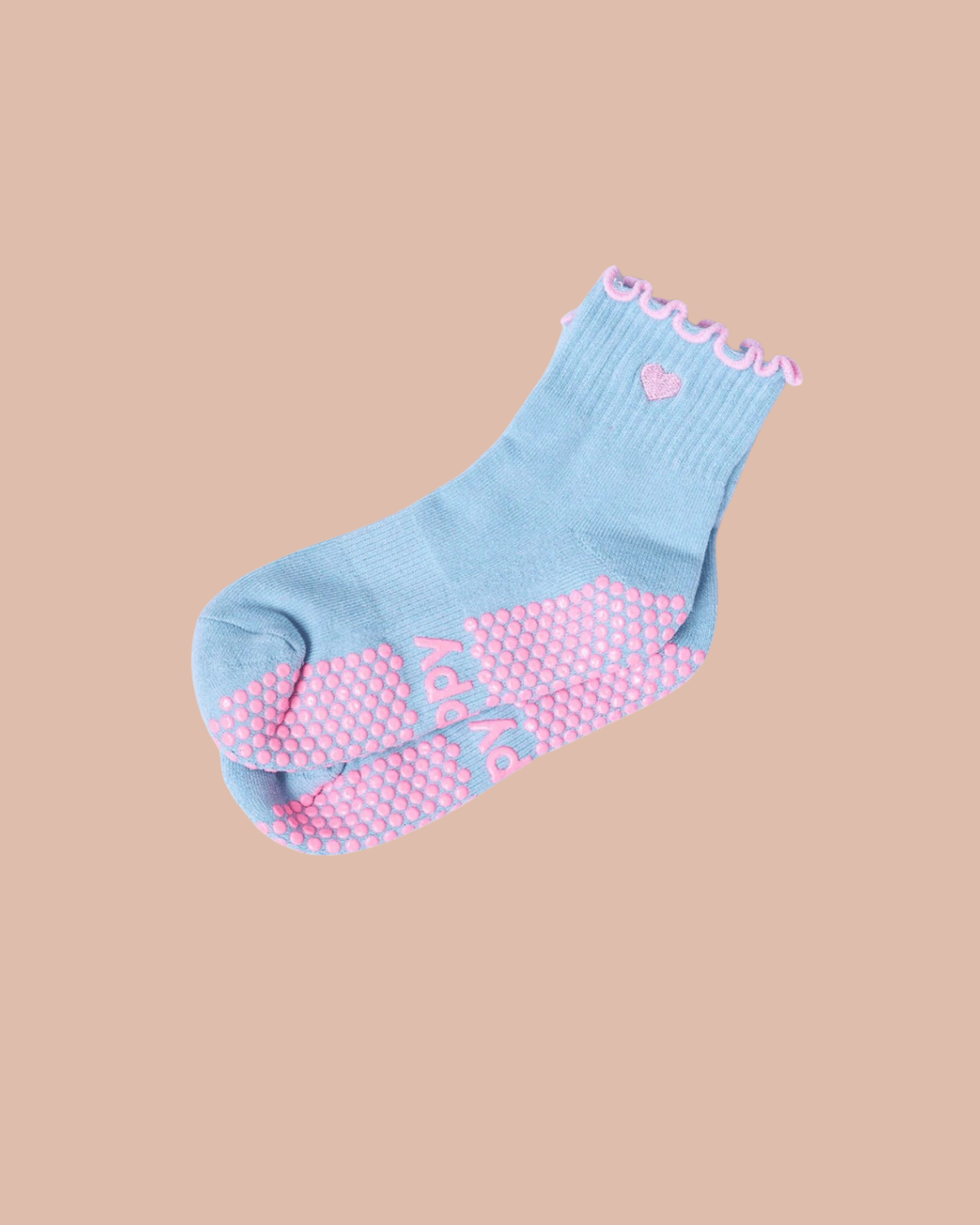 Blue + Pink Frill Ankle Pilates Grip Socks