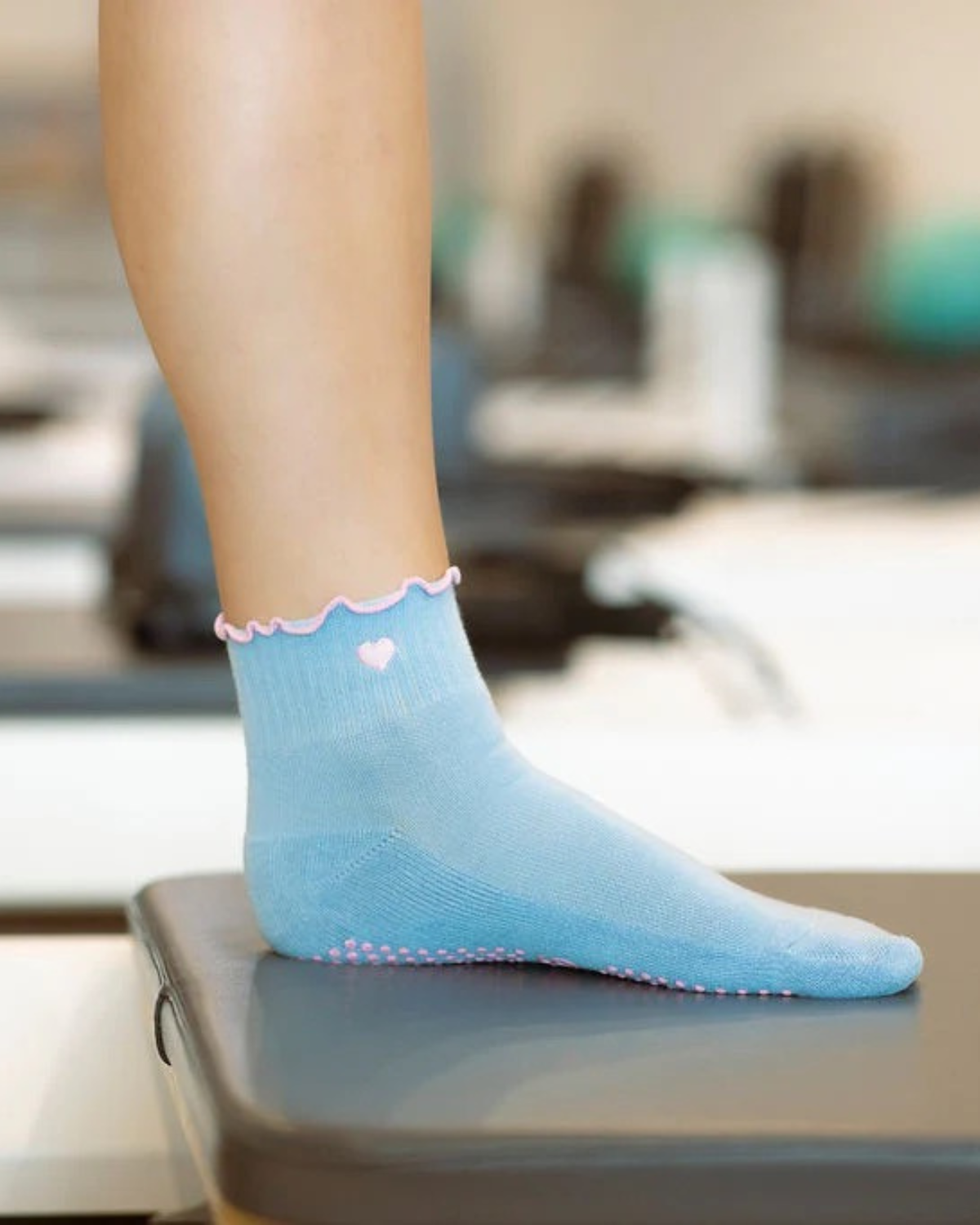 Blue + Pink Frill Ankle Pilates Grip Socks