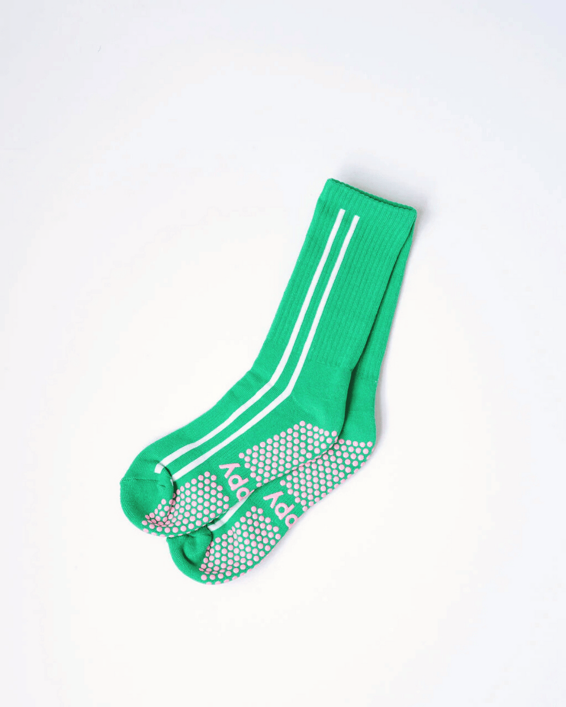 Grippy Pilates Socks - Green Sidestripe Crew