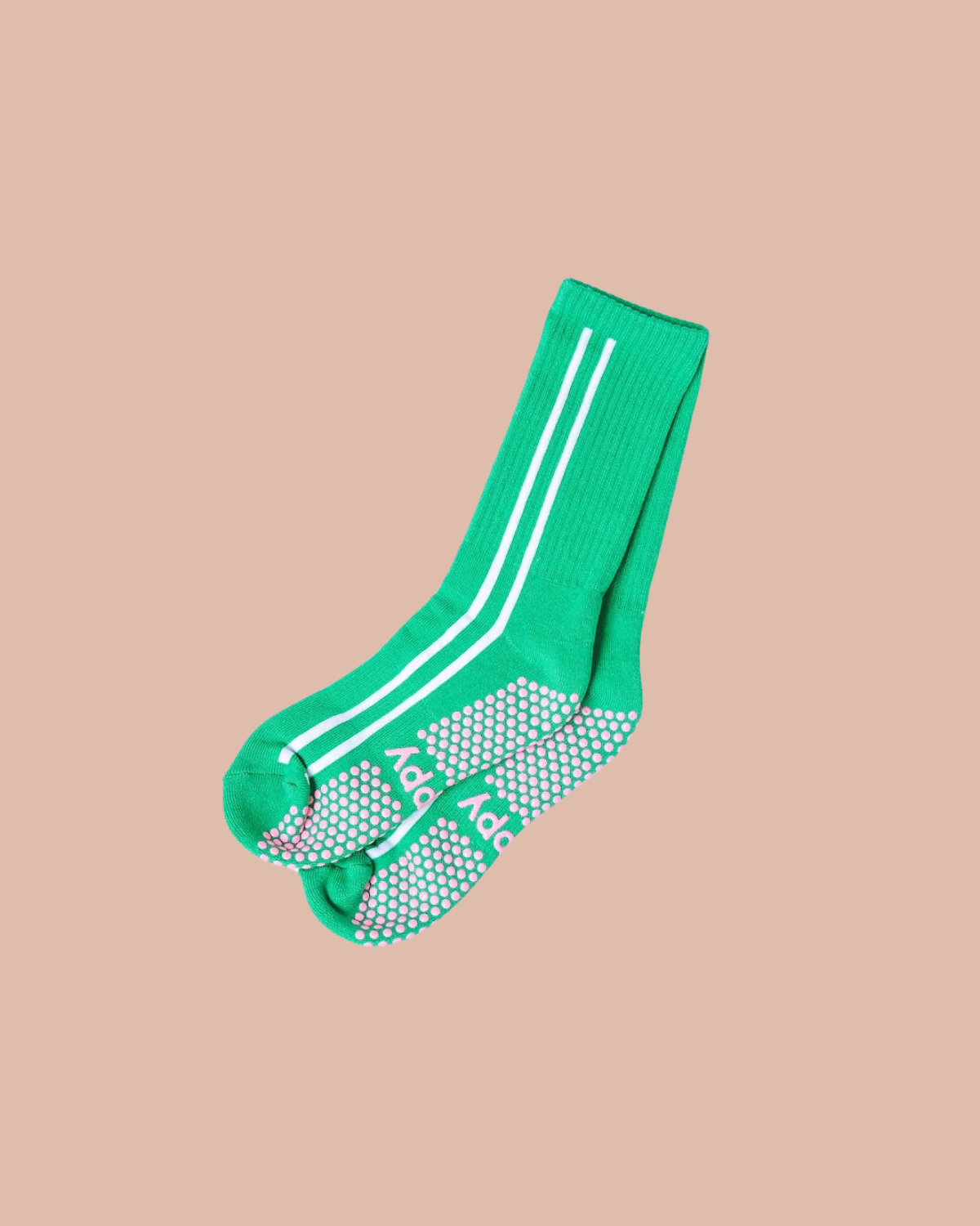 Grippy Socks for Pilates - Green Sidestripe Crew 