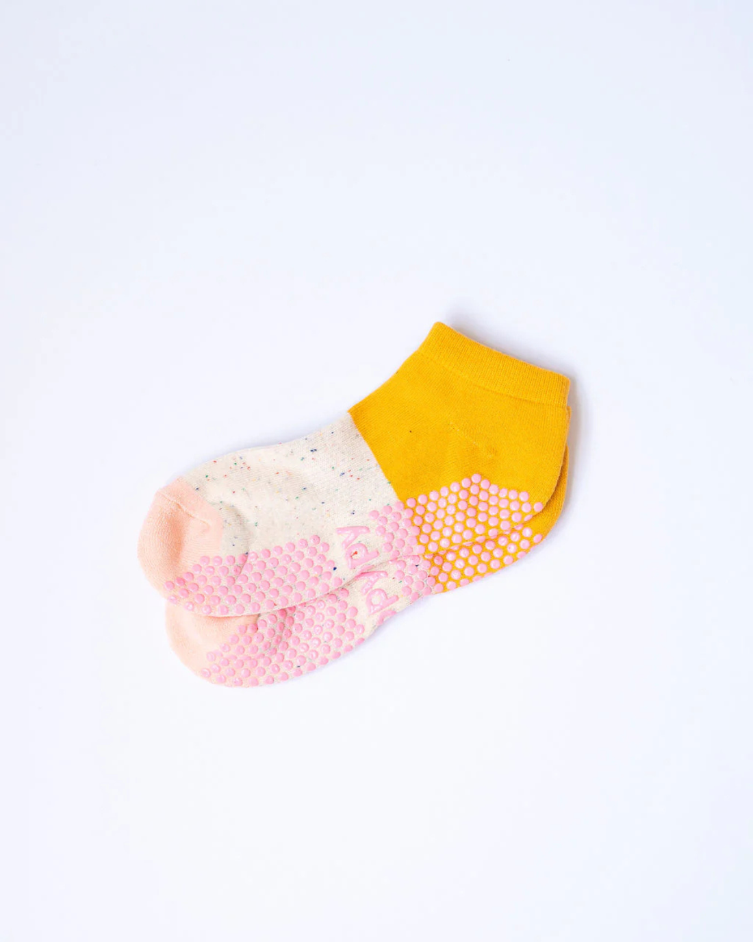Grippy Pilates Socks - Neapolitan Ankle (Mustard + Pink)