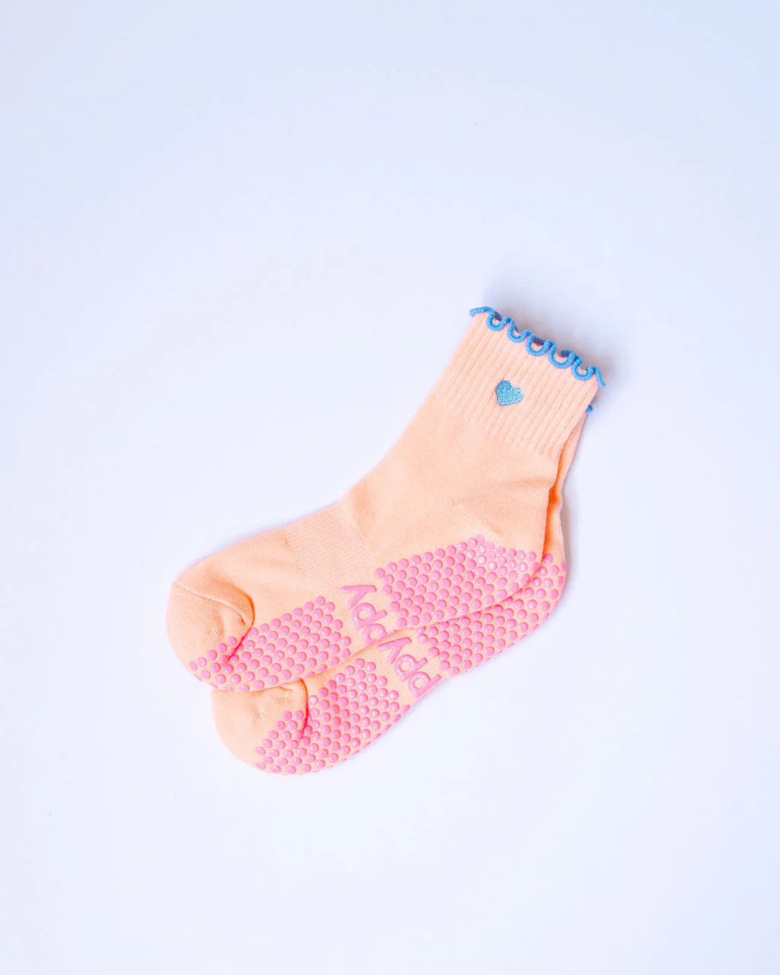 Peach + Blue Ankle Frill Grippy Socks - Pilates Grip Socks