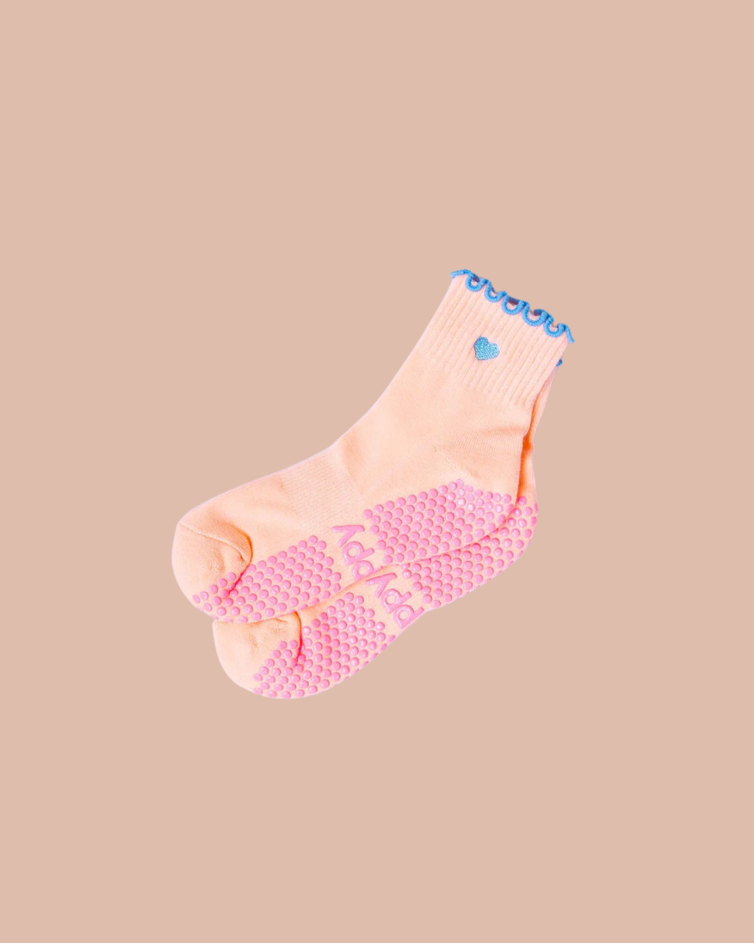 Peach + Blue Ankle Frill Pilates Grippy Socks 
