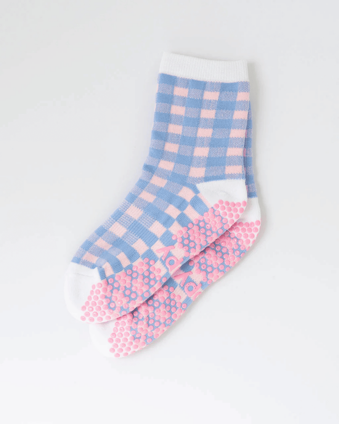 Muswellbrook Pilates Socks - Rainbow Gingham (Blue + Pink by Grippy