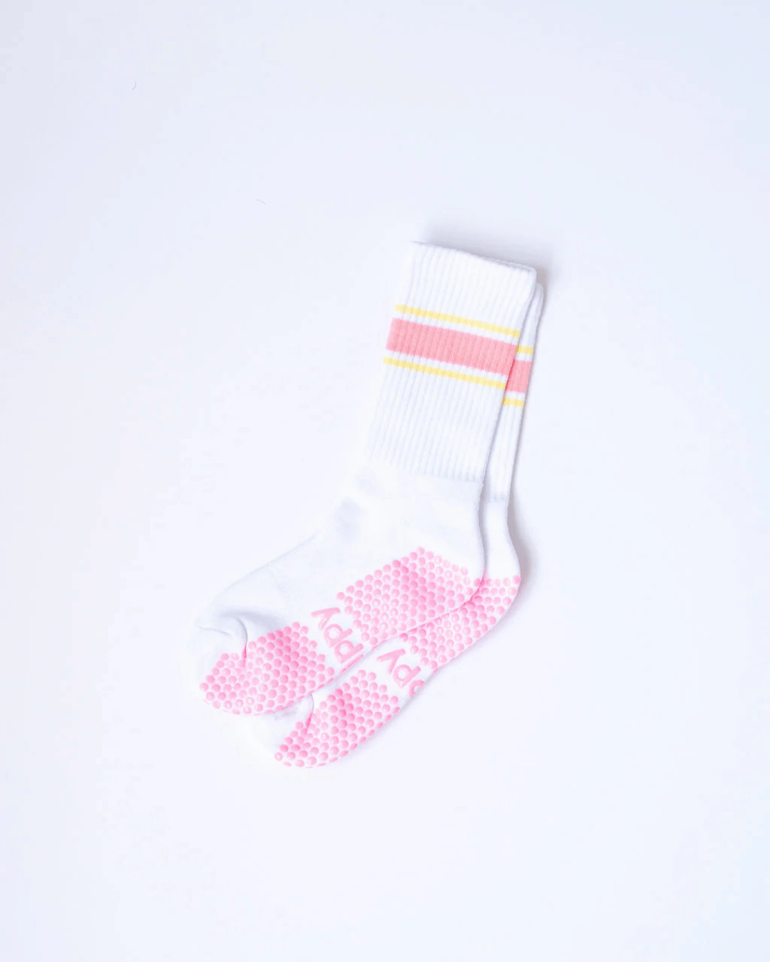 Grippy Socks - Sports Stripe Crew Grippy Sock (Pink + Yellow)