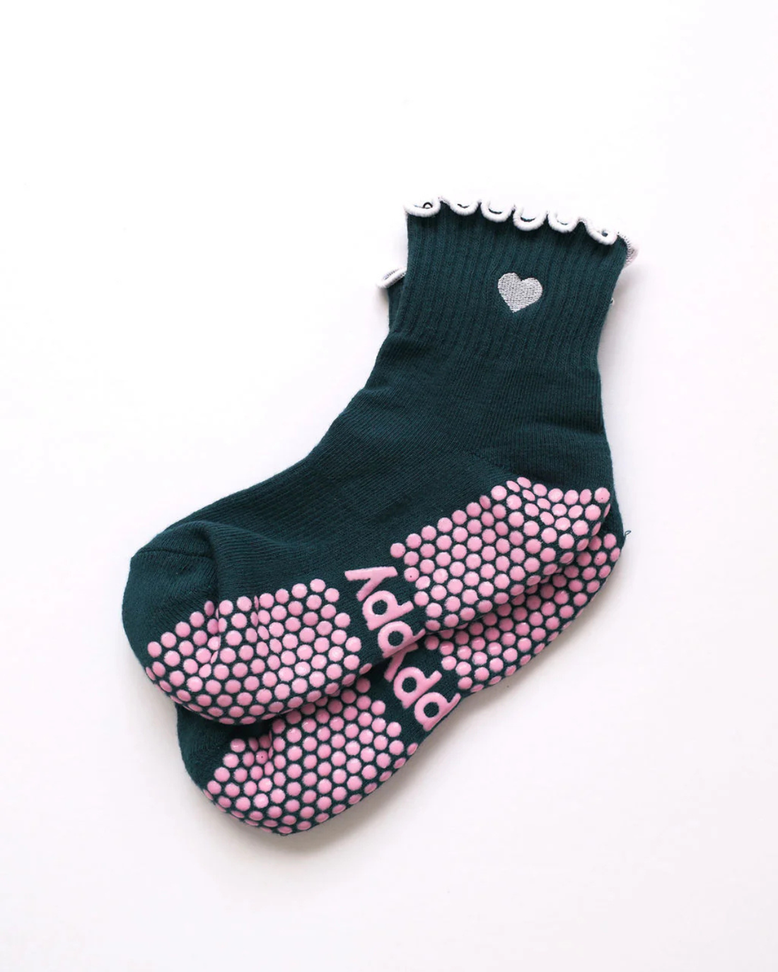 Teal + White Ankle Frill Grippy Pilates Socks