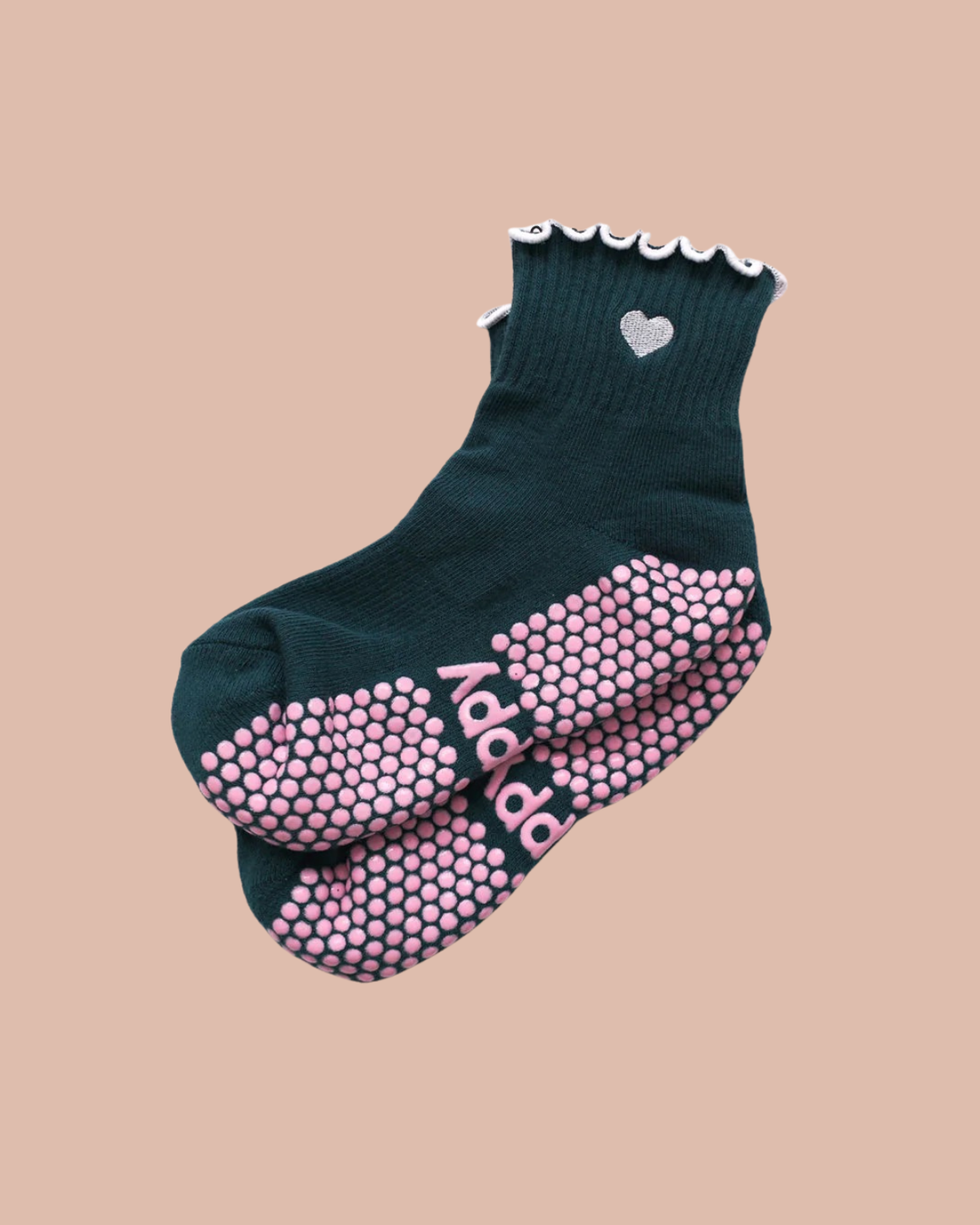 Teal + White Ankle Frill Pilates Grippy Socks 