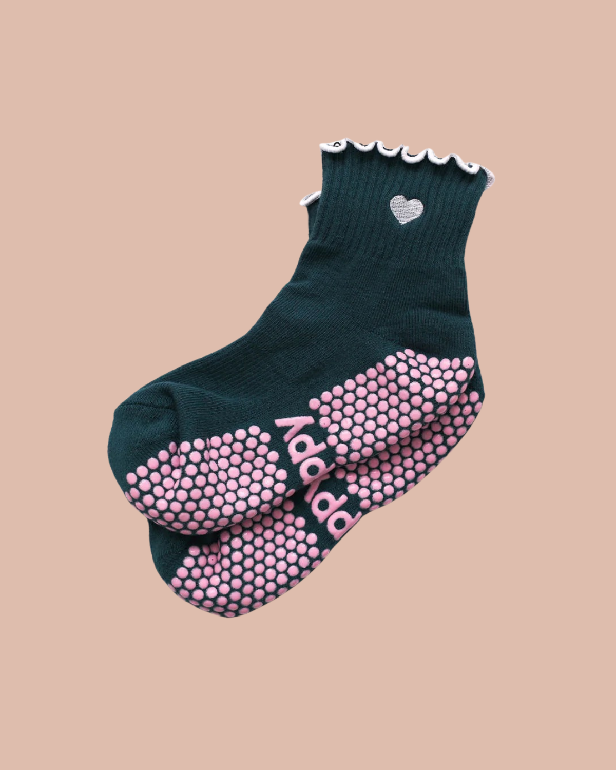 Teal + White Ankle Frill Pilates Grippy Socks 