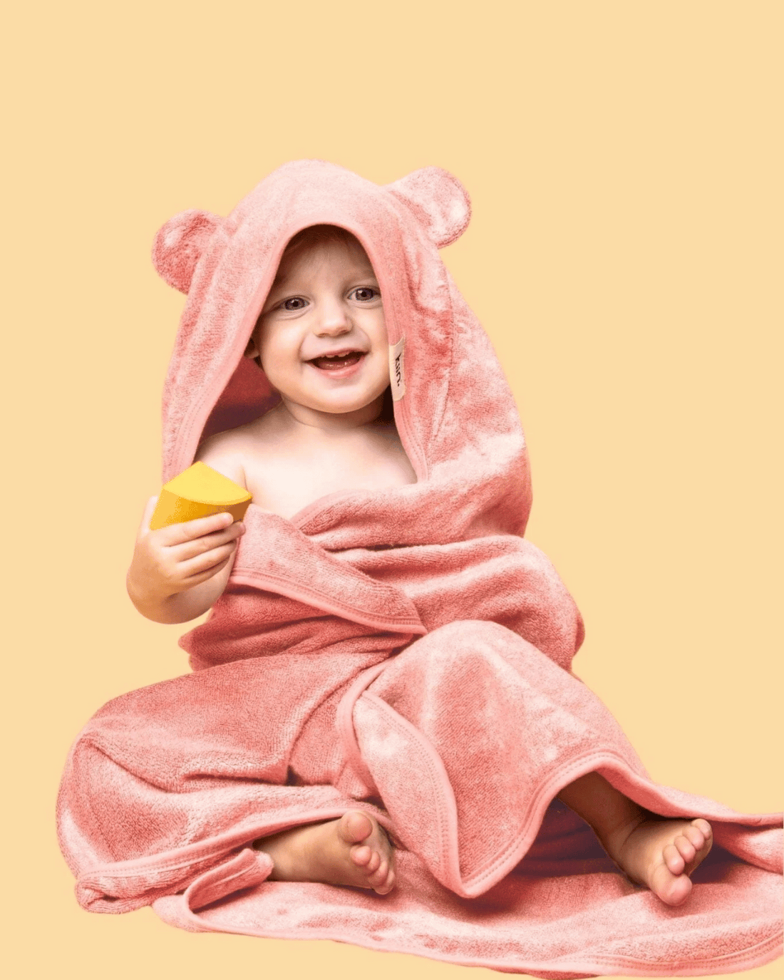 Pink Hooded Baby Bath Towel in Peony by Kiin