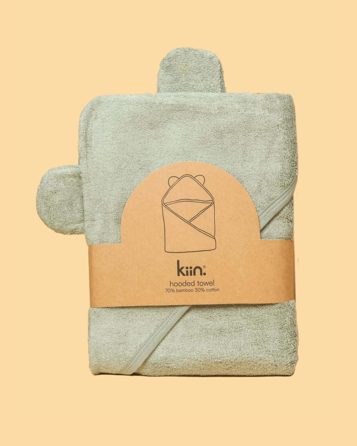 Hooded Baby Bath Towel in Sage Green by Kiin 