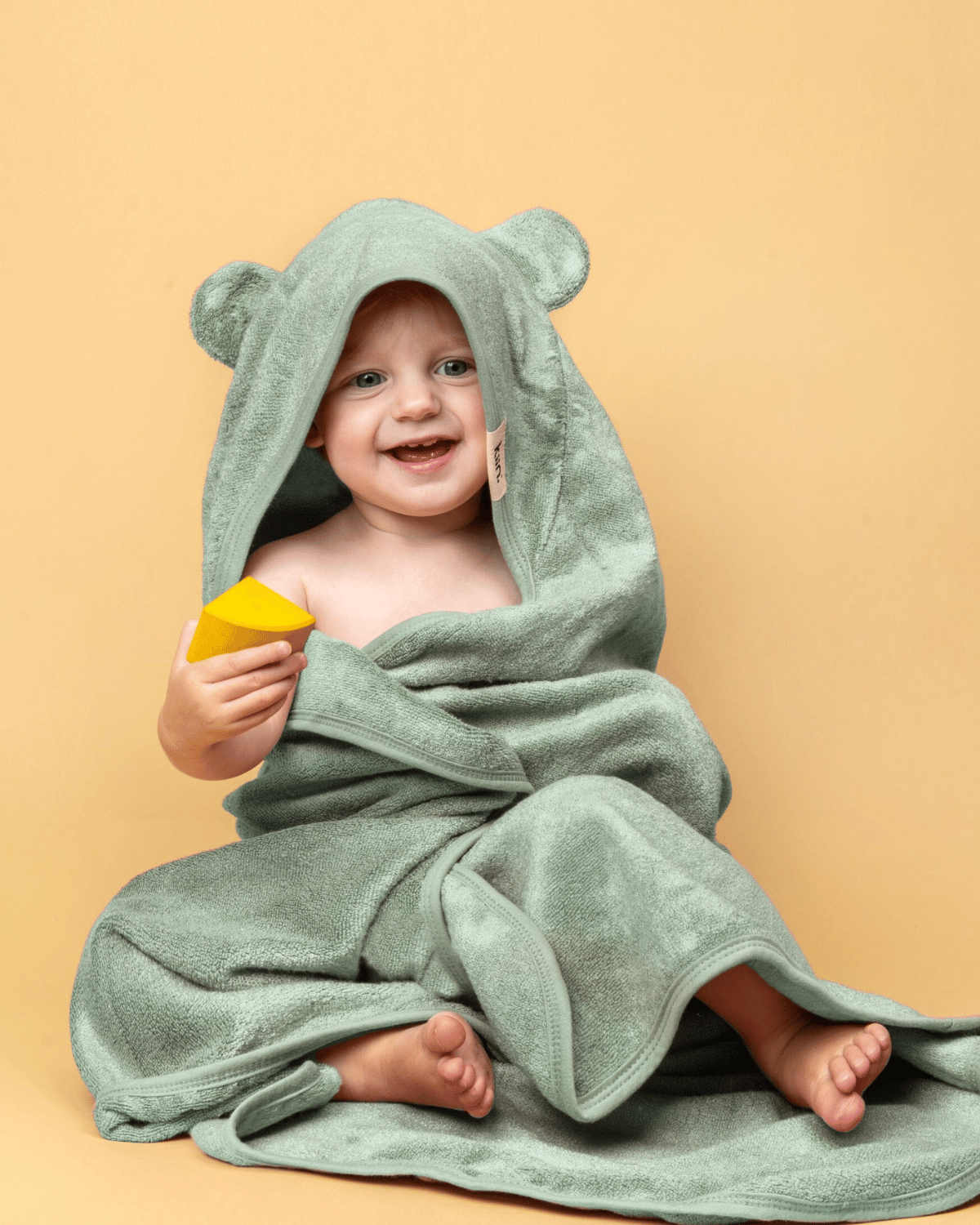 Hooded Baby Bath Towel in Sage Green by Kiin 