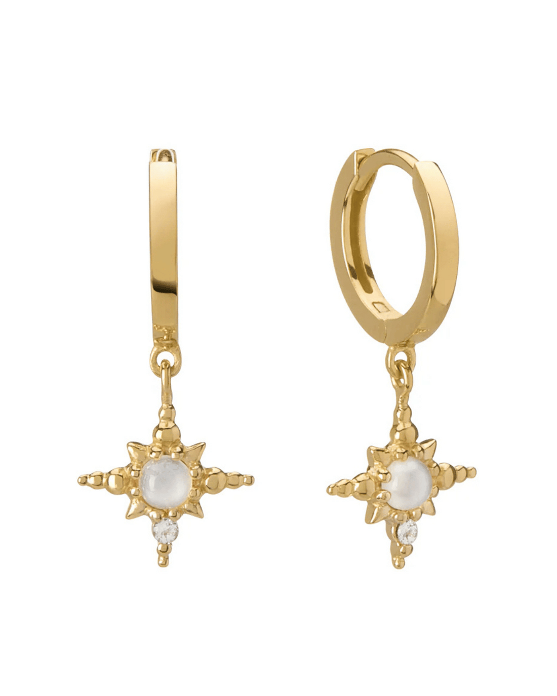 Moonstone Huggie Earrings With Hanging Star (Gold)